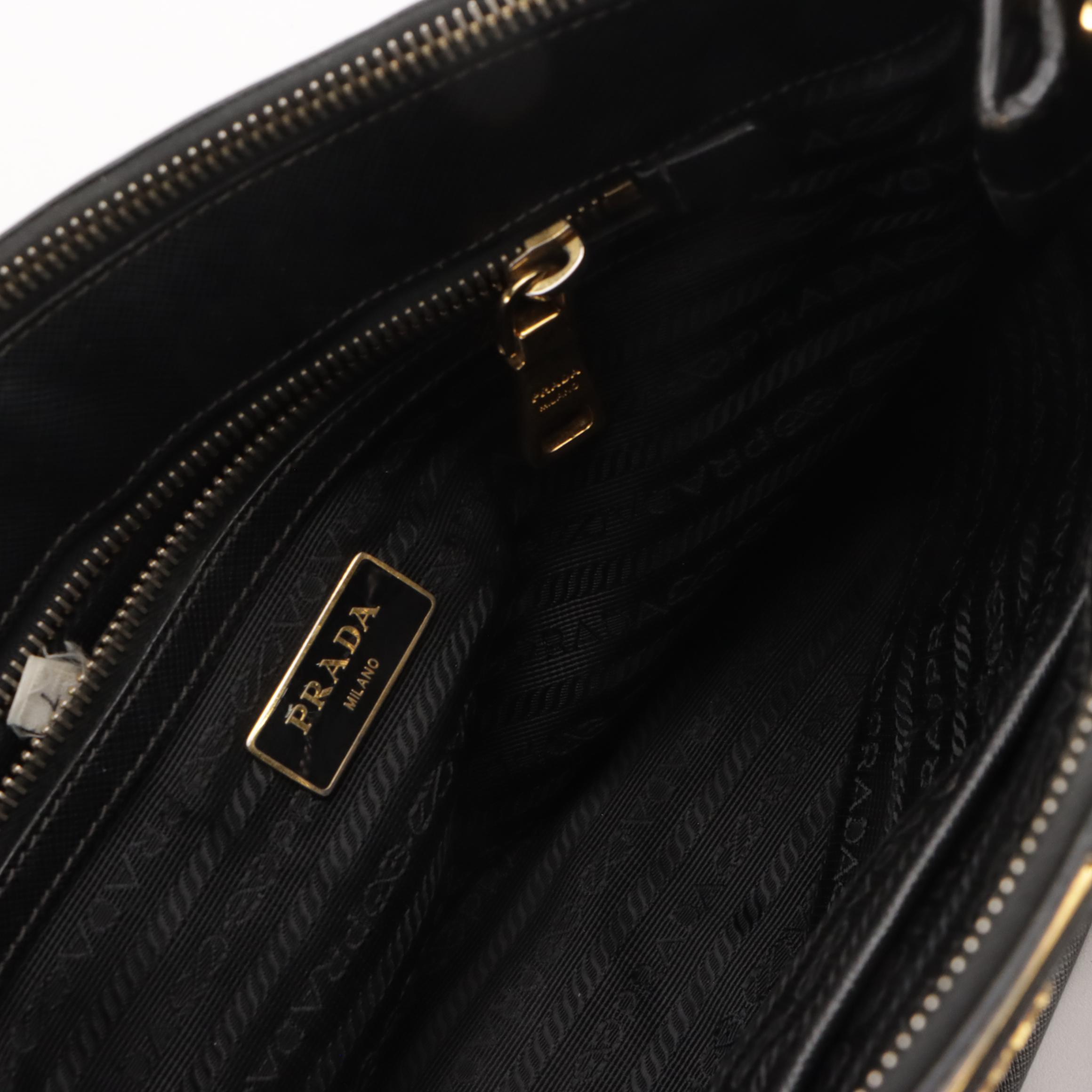Prada Medium Galleria Double Zip Two-Way Bag in Black Saffiano Leather