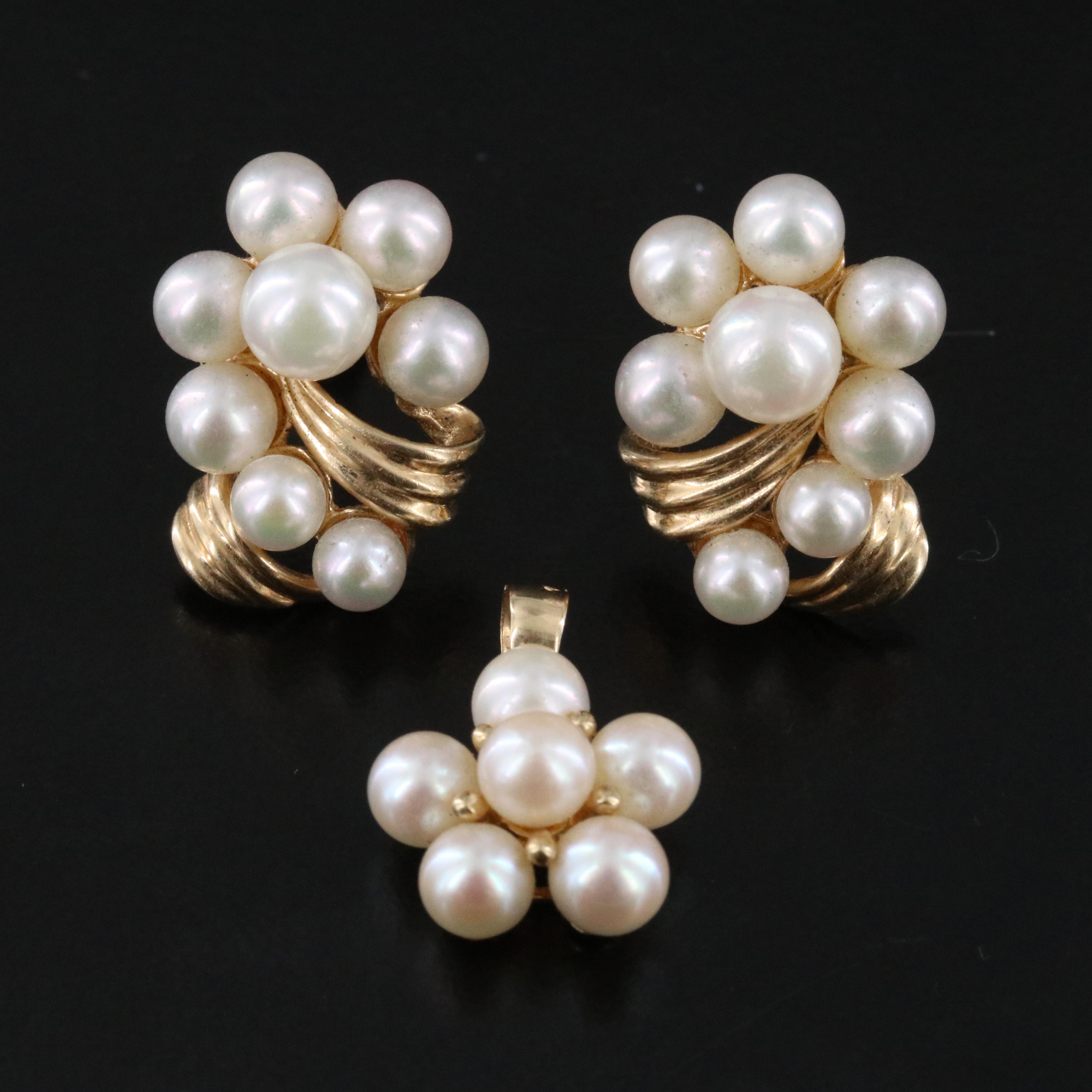 14K Set of Cultured Pearl Earrings and Pendant