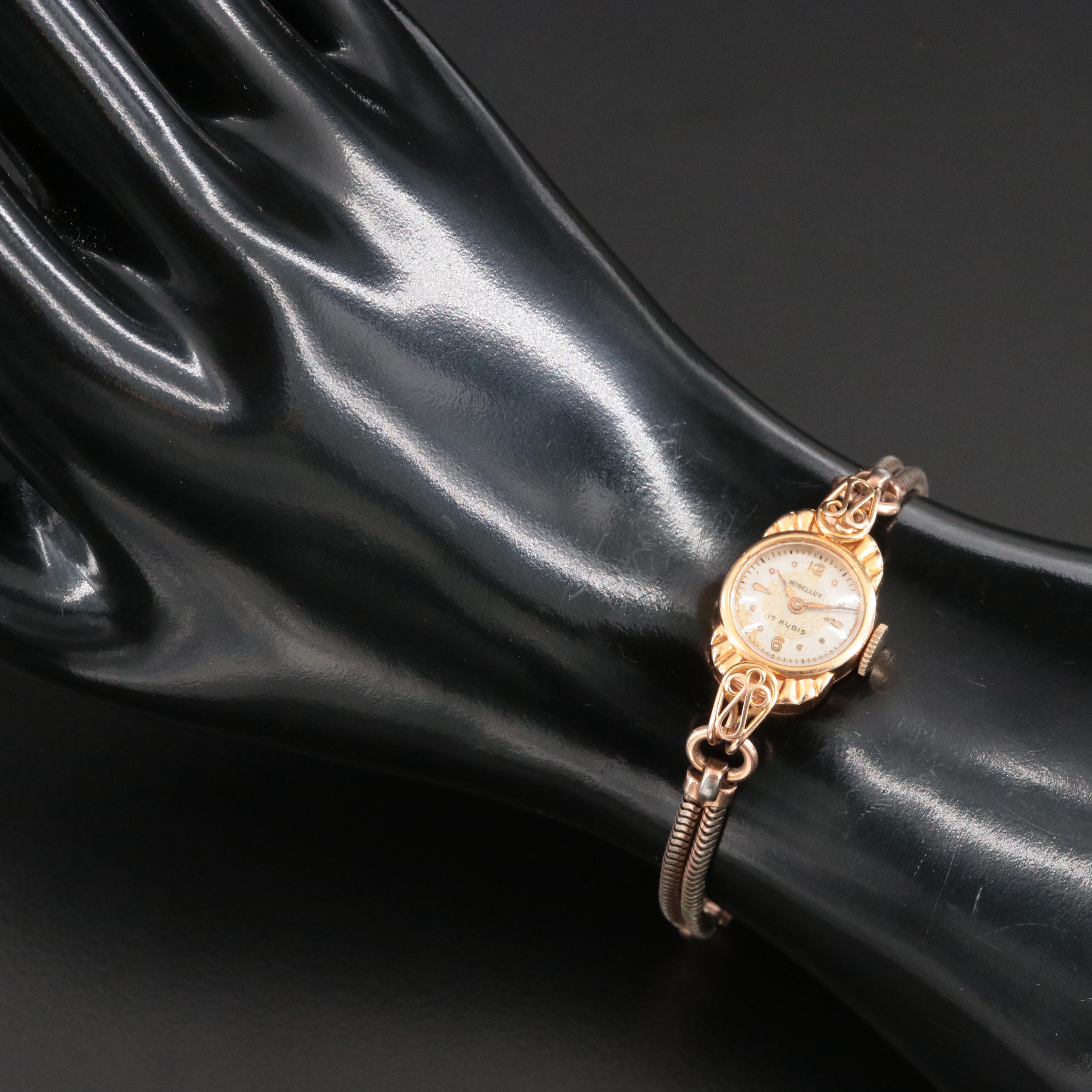 18K Nobellux Stem Wind Watch with Gold Filled Band