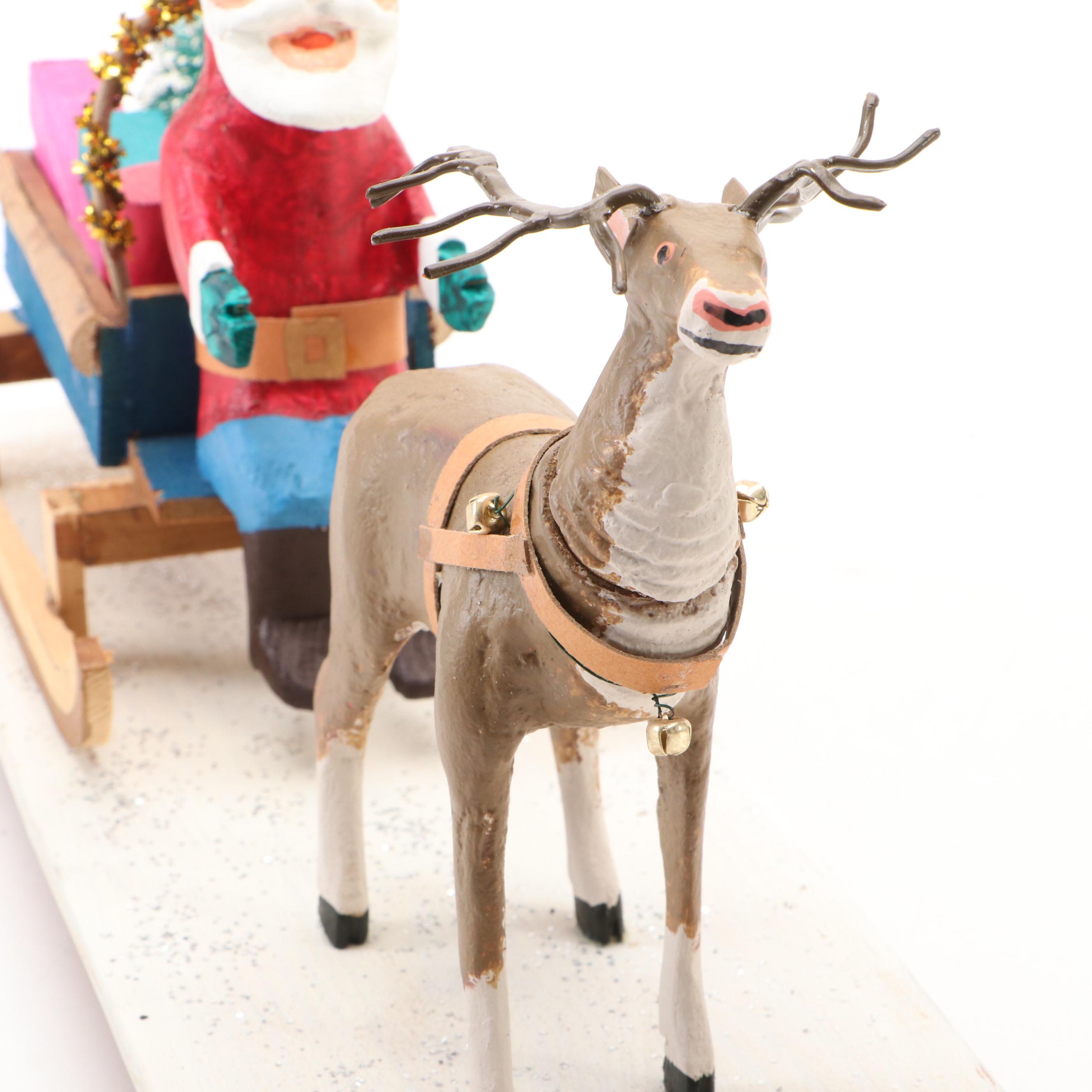 Folk Art Hand-Painted Santa Claus Pull Toy