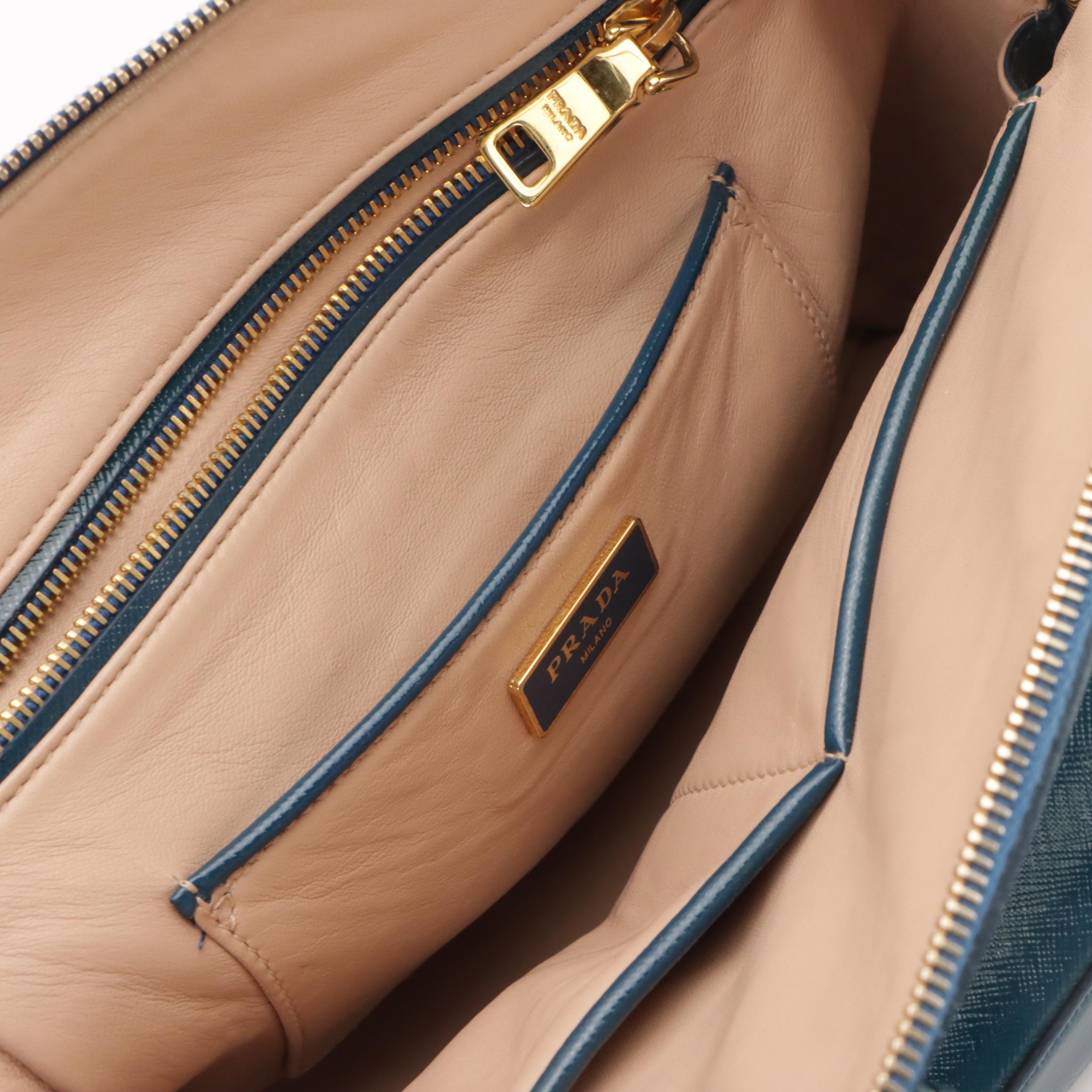 Prada Promenade Dome Handbag in Teal Saffiano Patent Leather