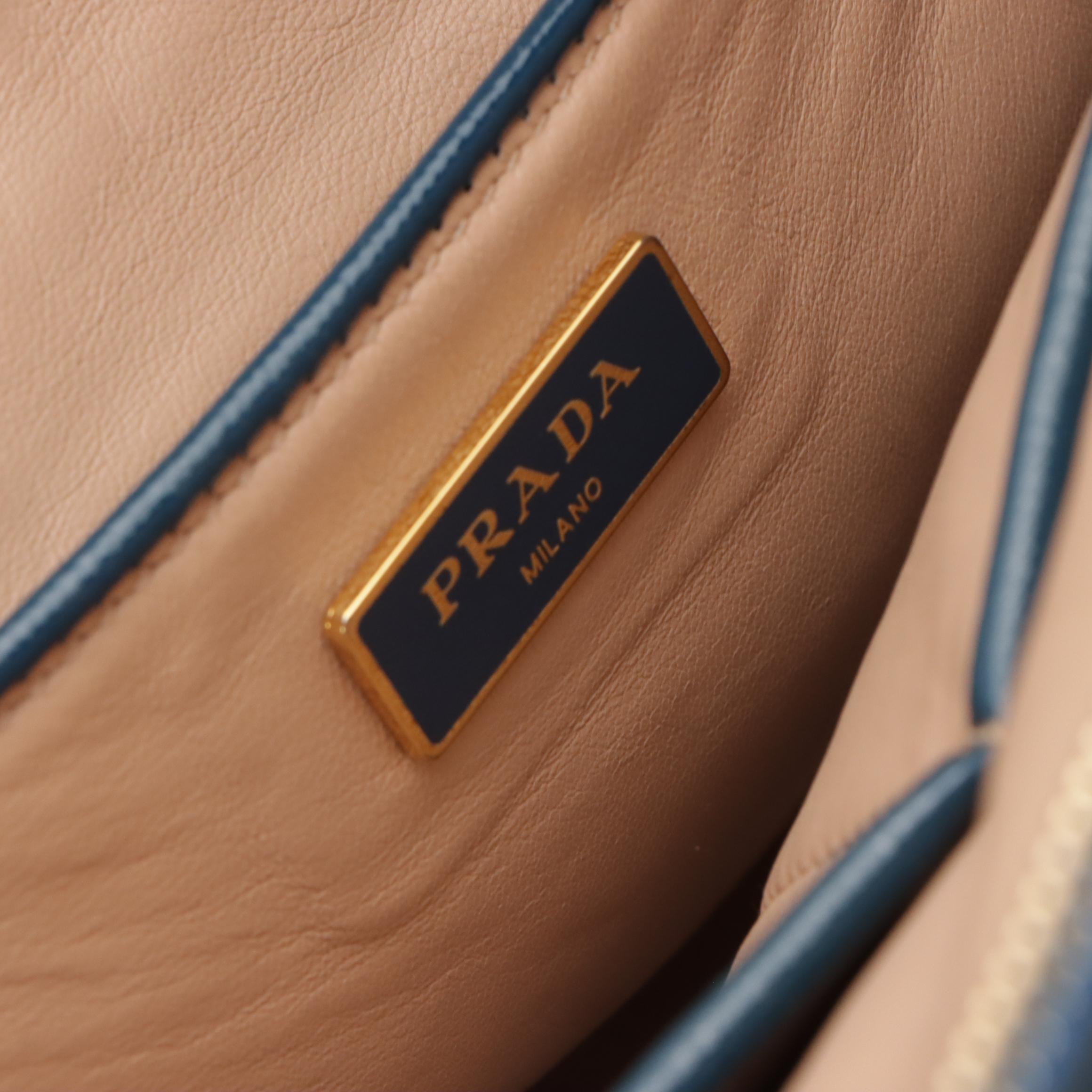 Prada Promenade Dome Handbag in Teal Saffiano Patent Leather