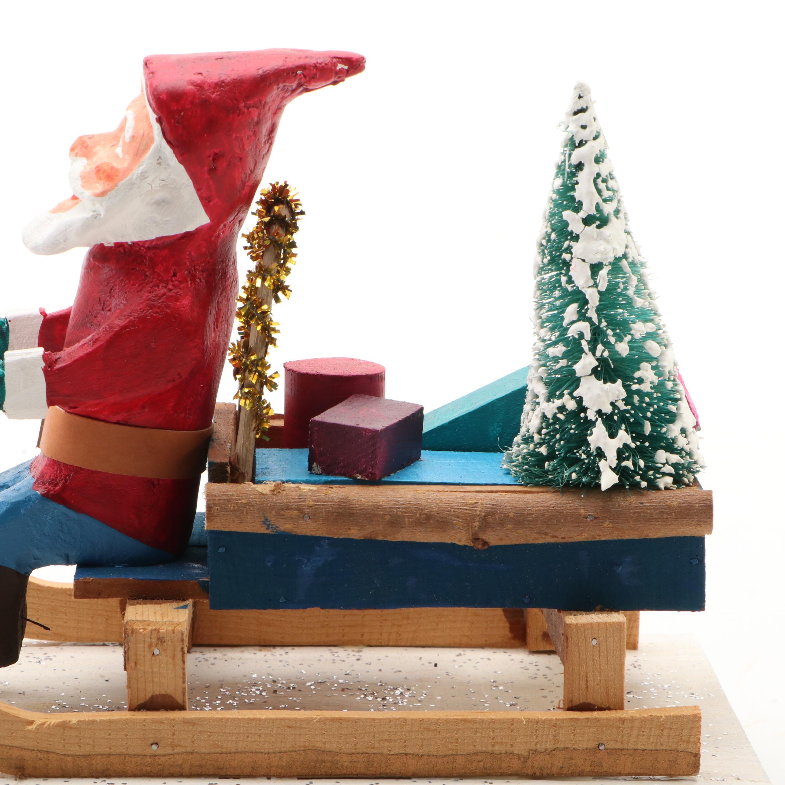Folk Art Hand-Painted Santa Claus Pull Toy