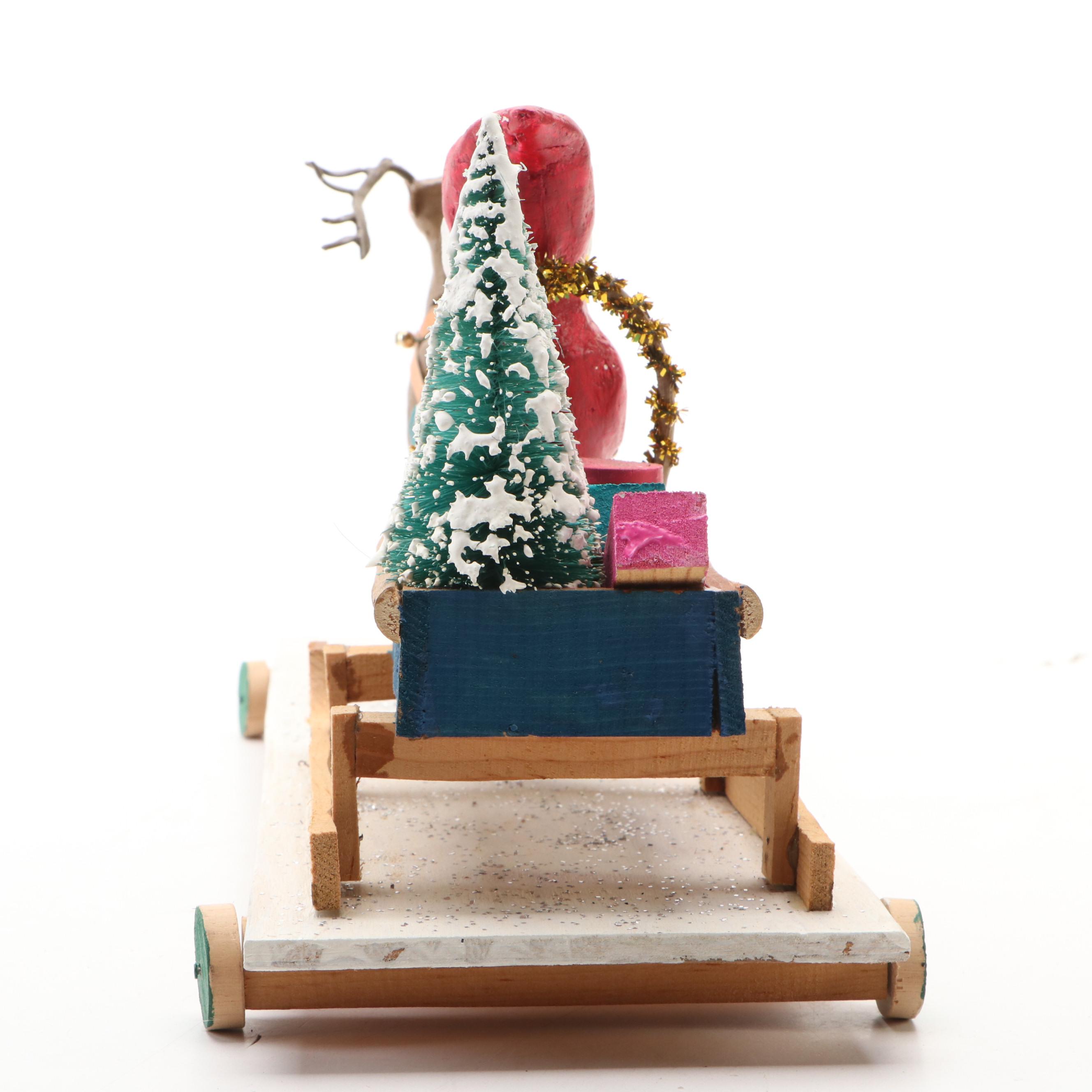 Folk Art Hand-Painted Santa Claus Pull Toy