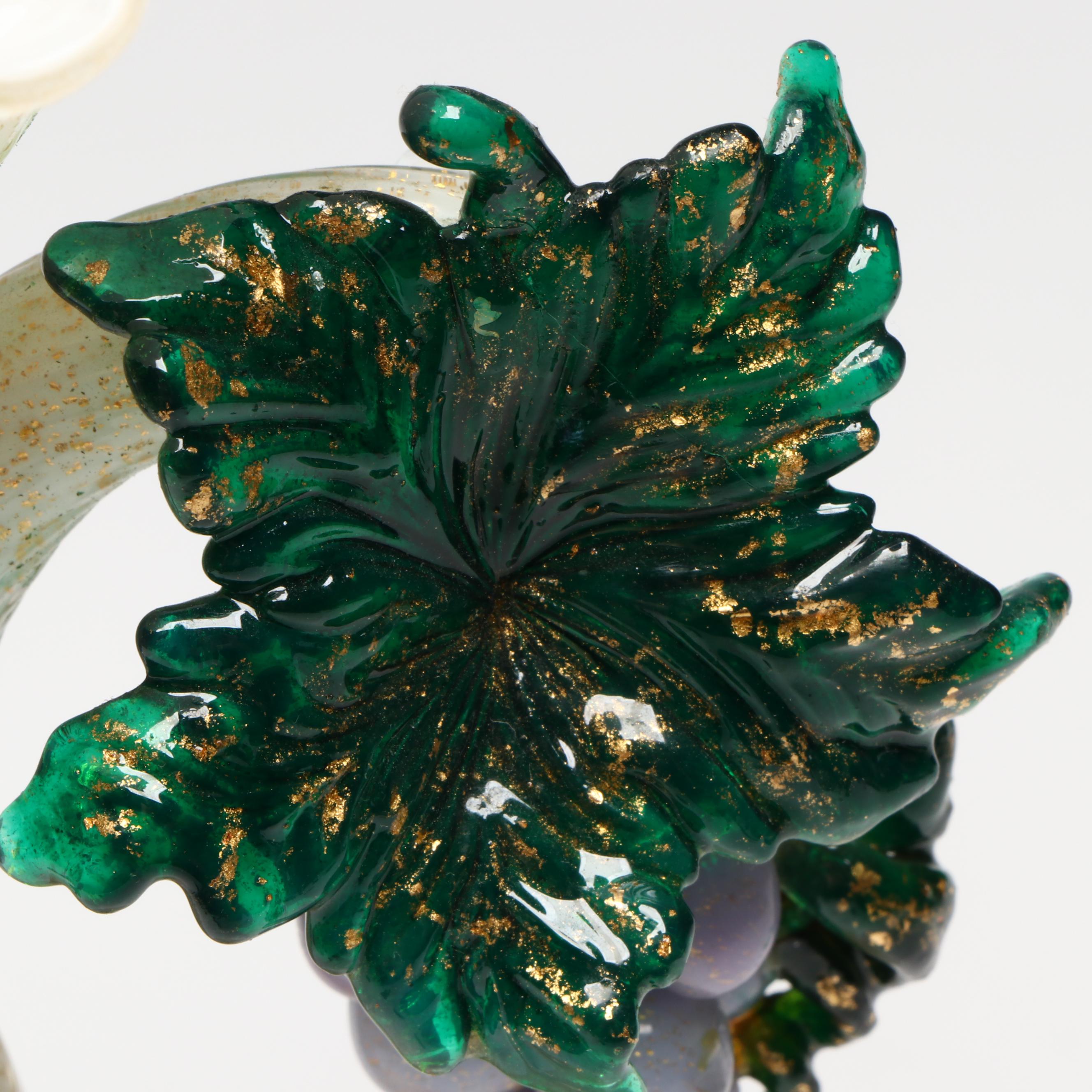 Murano Art Glass Candlesticks with Grapes Attributed to Salviati & Co