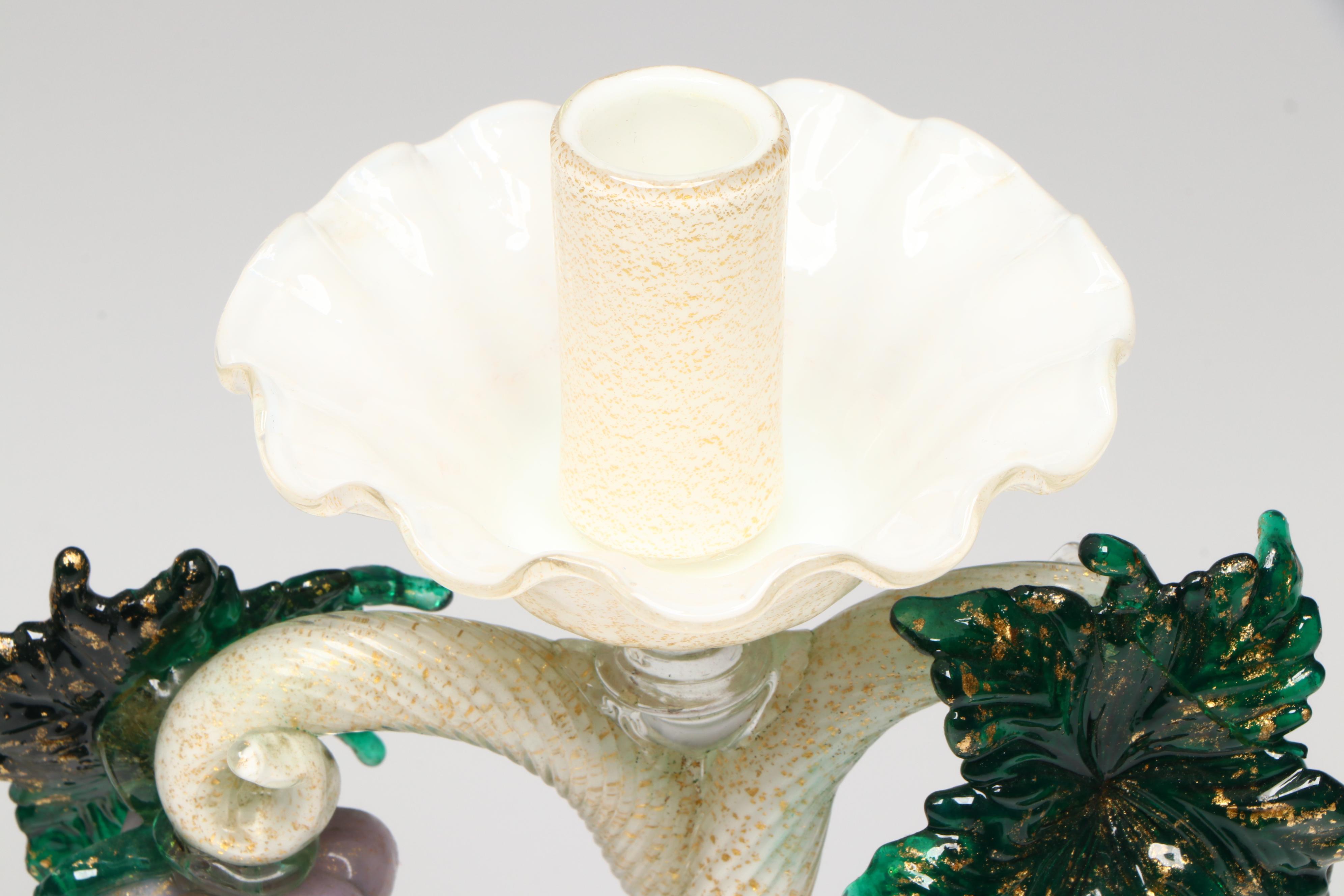 Murano Art Glass Candlesticks with Grapes Attributed to Salviati & Co