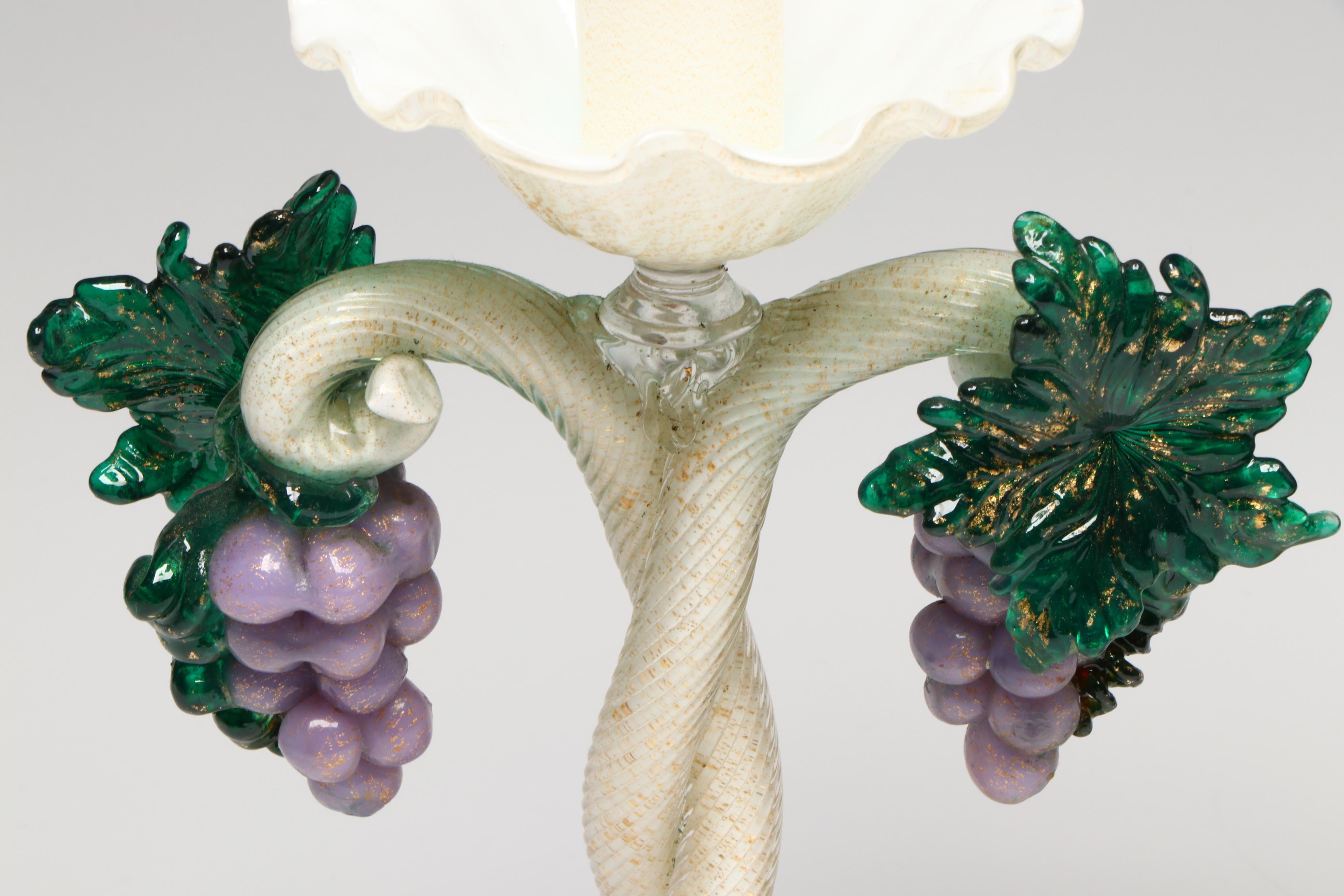 Murano Art Glass Candlesticks with Grapes Attributed to Salviati & Co