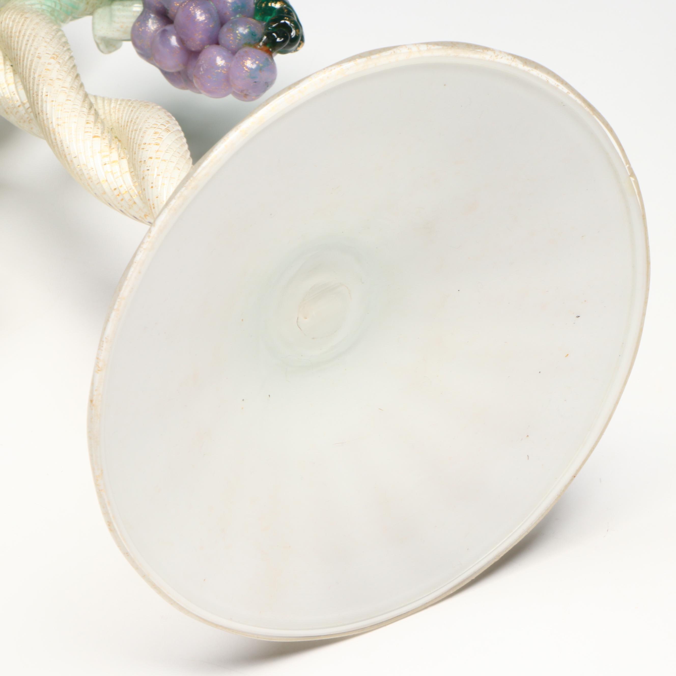 Murano Art Glass Candlesticks with Grapes Attributed to Salviati & Co