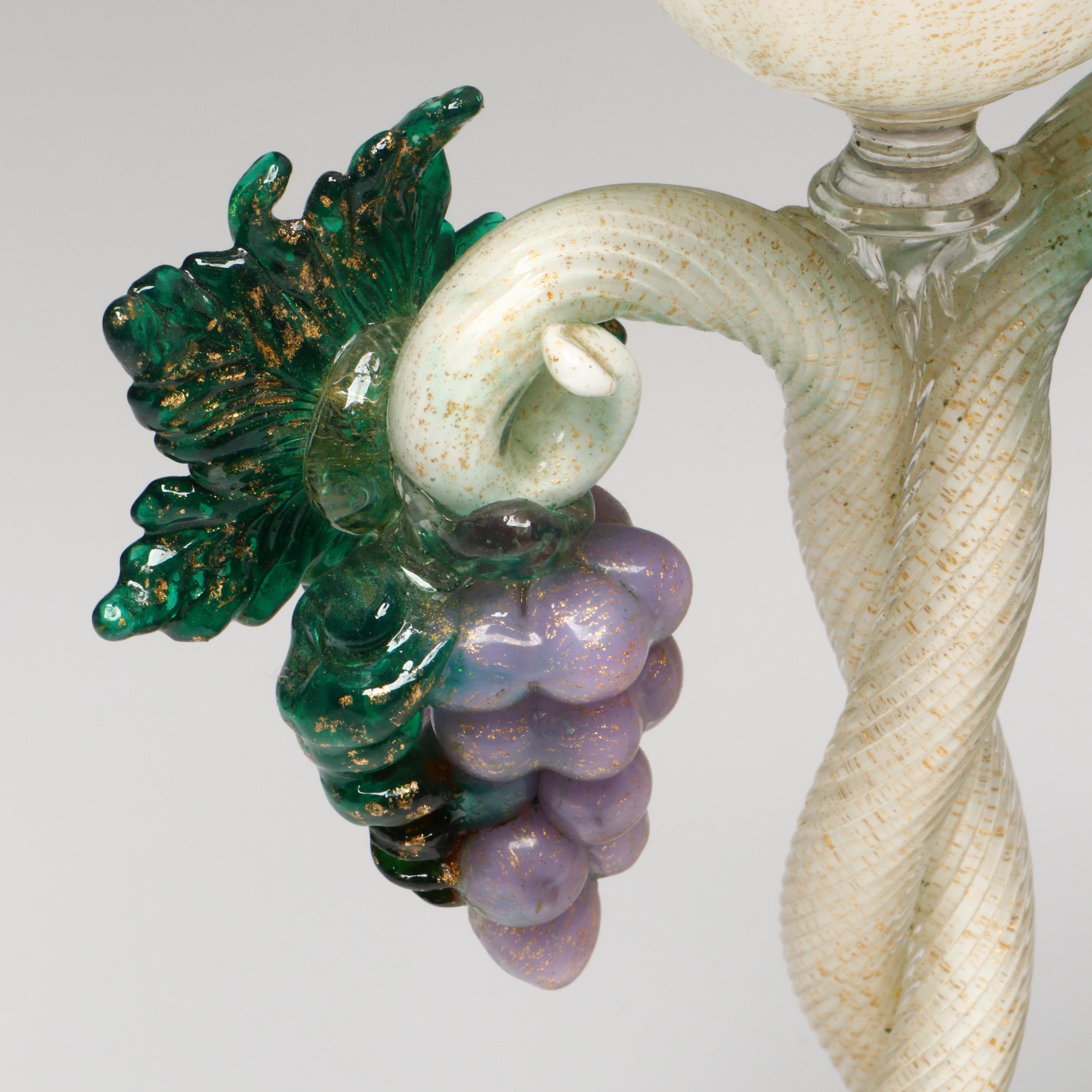 Murano Art Glass Candlesticks with Grapes Attributed to Salviati & Co