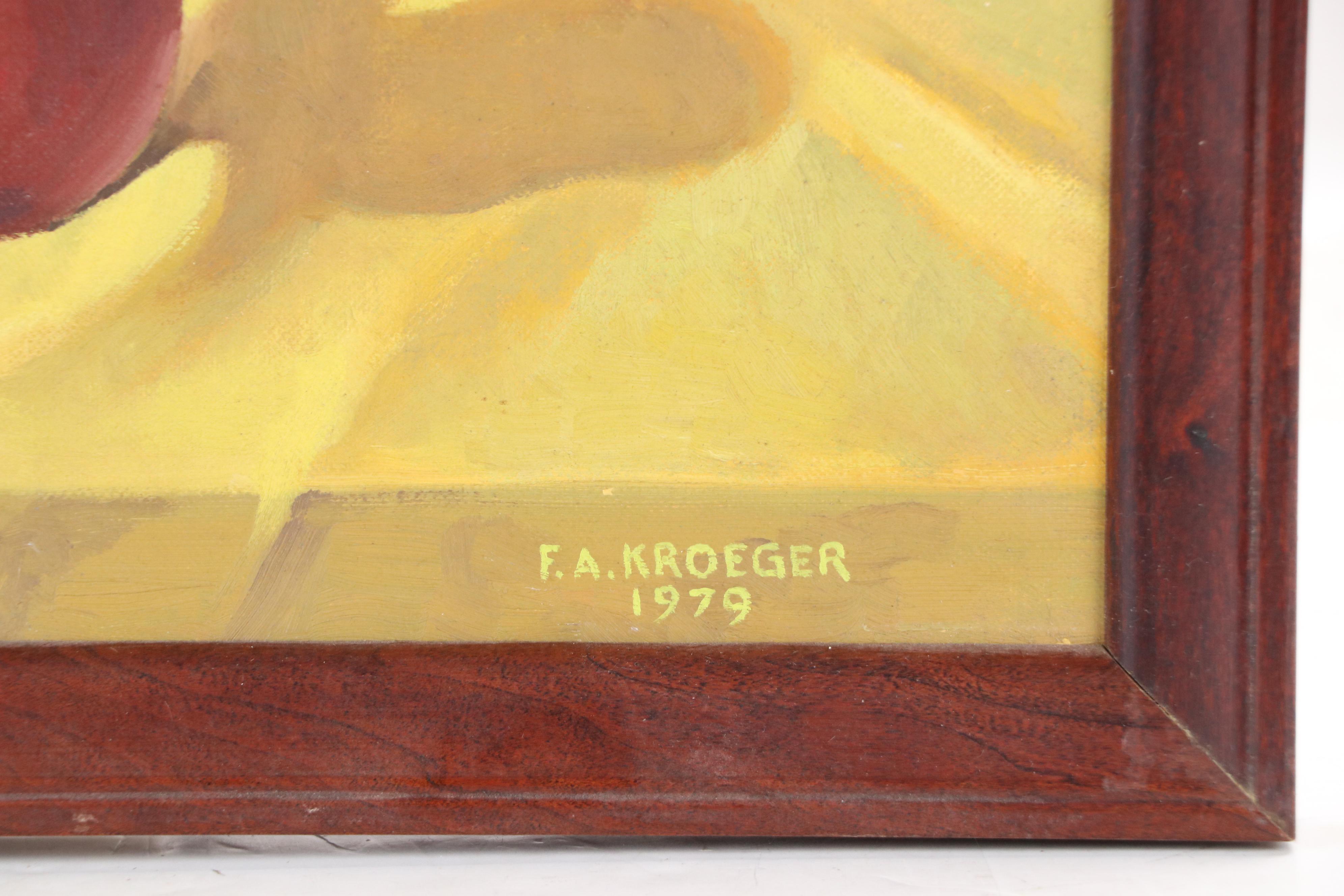 F. A. Kroeger MCM Still Life Oil Painting with Apples, 1979