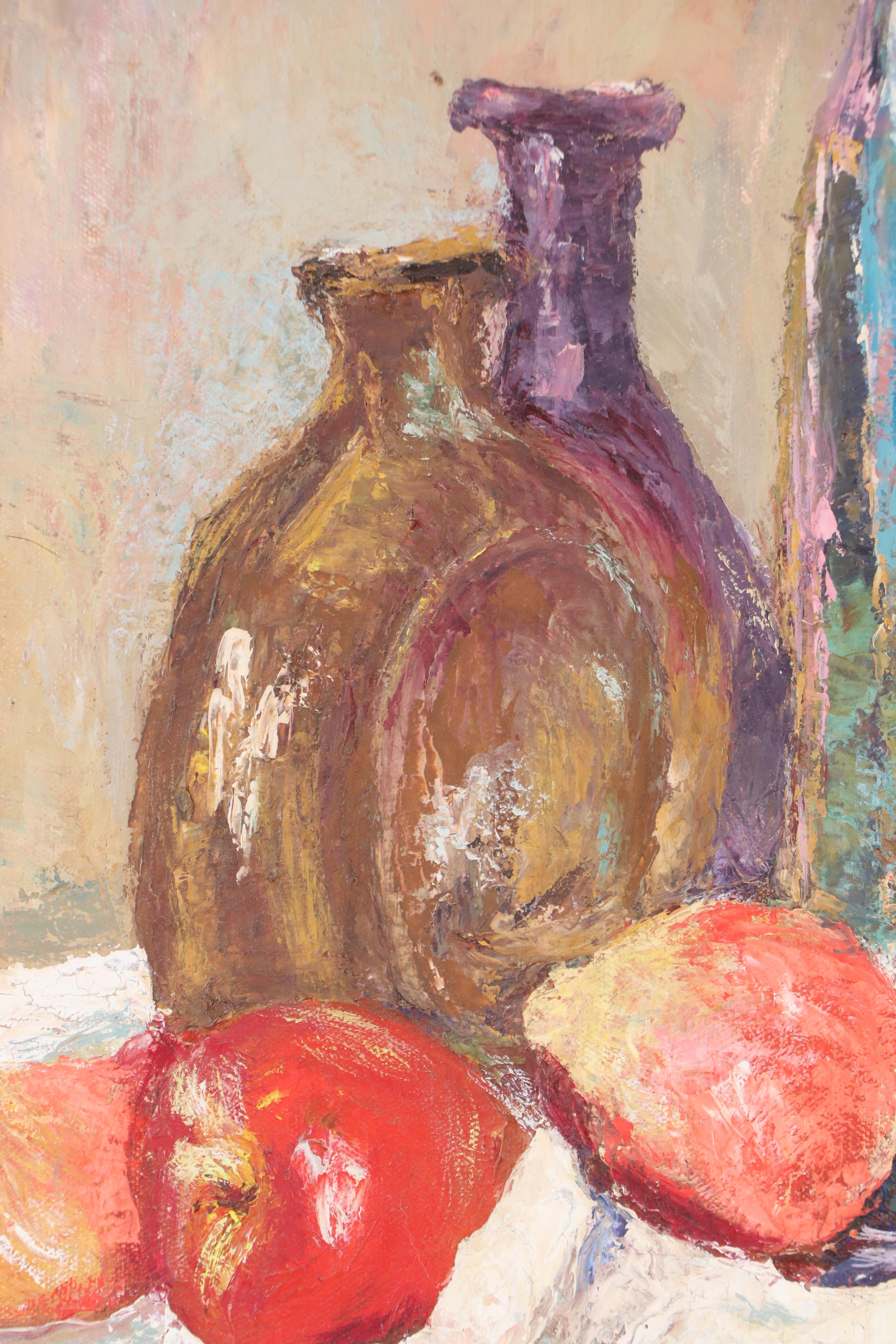 Ann Campbell Still Life Oil Painting with Bottles, Mid-Late 20th Century