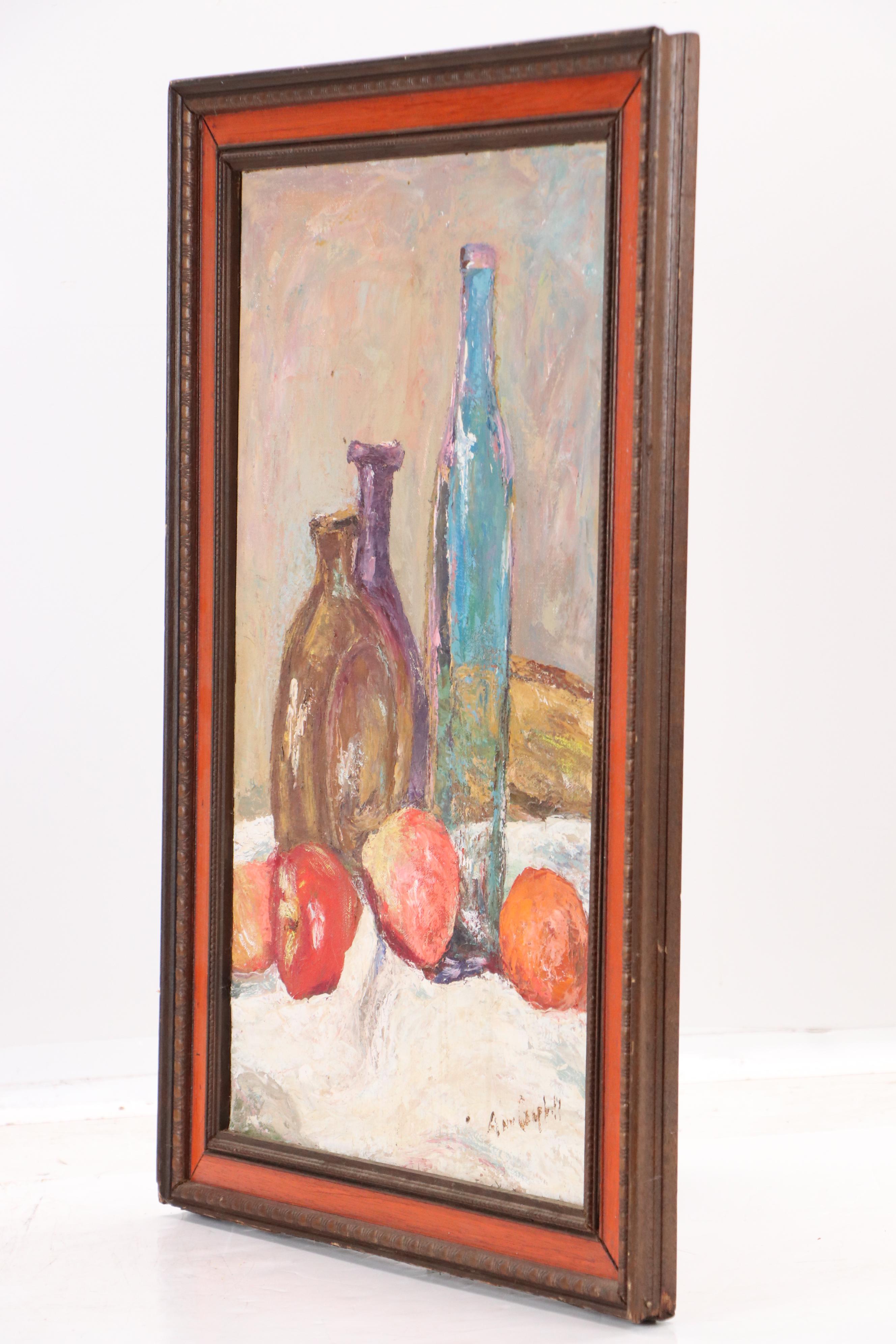 Ann Campbell Still Life Oil Painting with Bottles, Mid-Late 20th Century