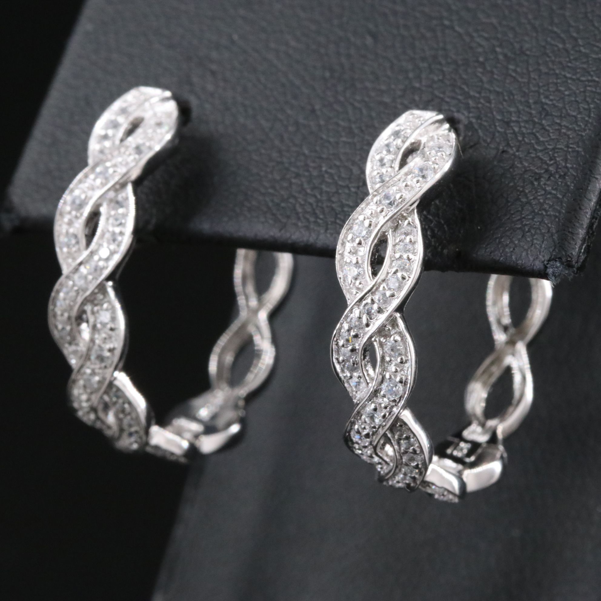 Sterling CZ Braided Hoop Earrings