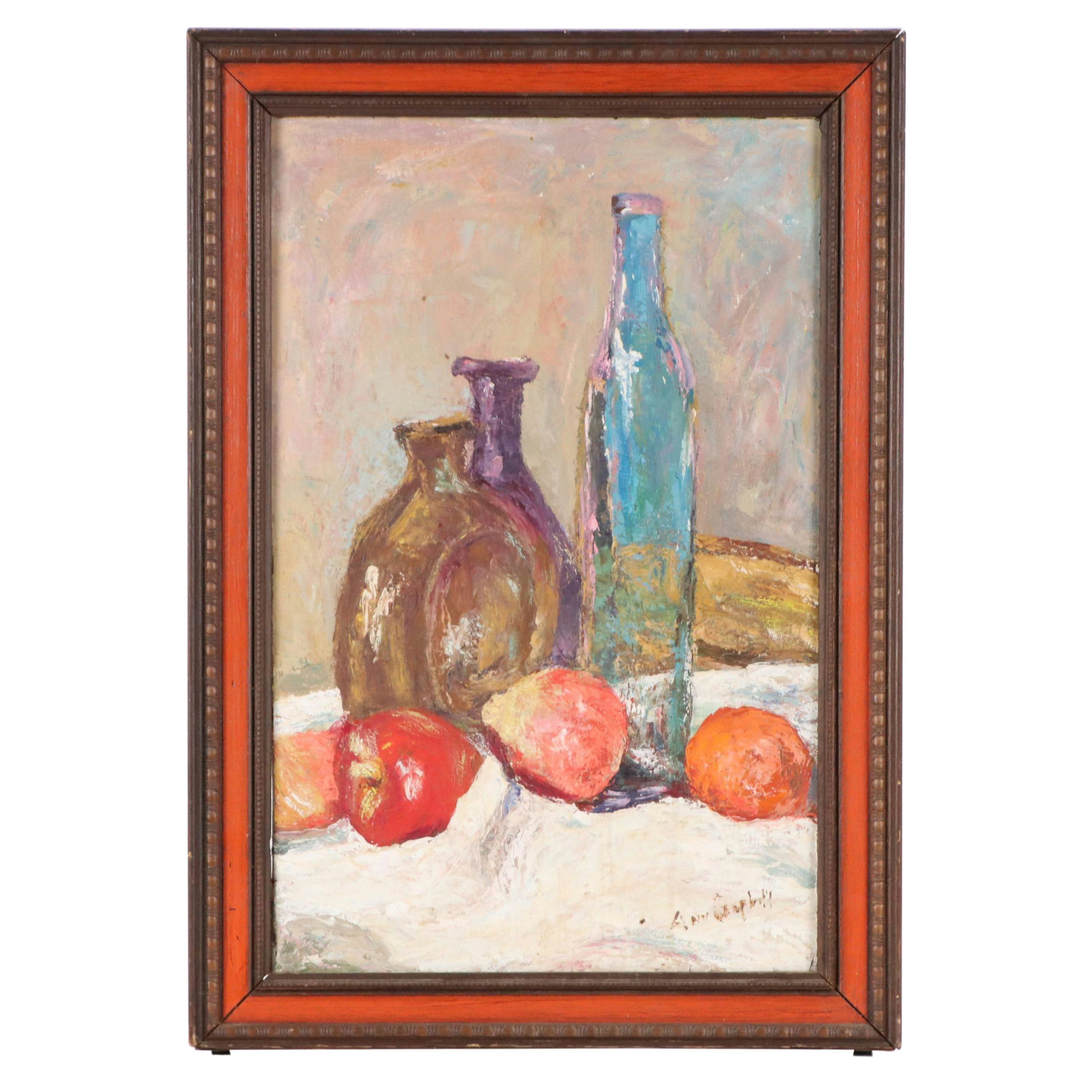 Ann Campbell Still Life Oil Painting with Bottles, Mid-Late 20th Century