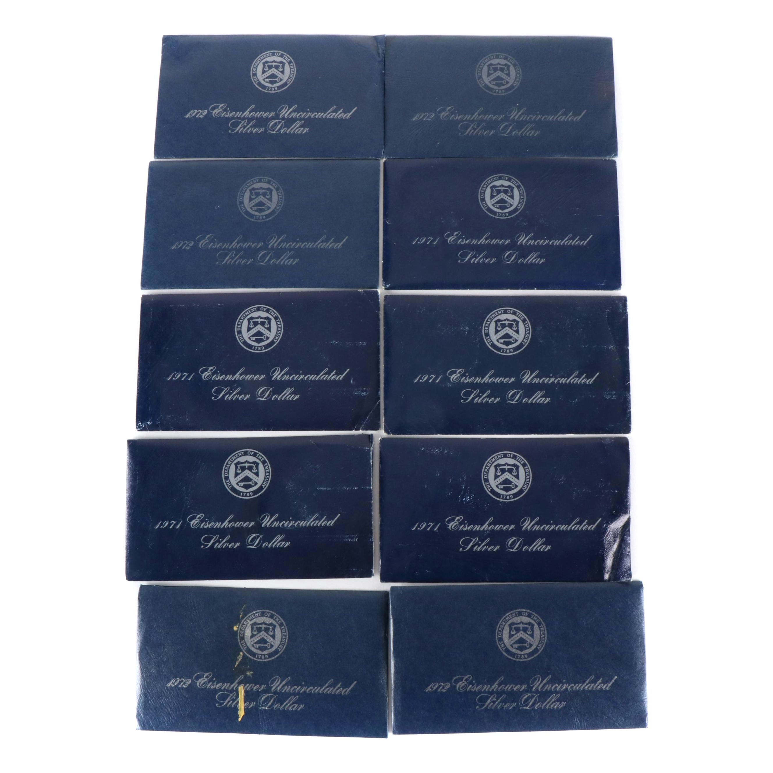 Ten Uncirculated Eisenhower Silver Dollars, 1971 and 1972