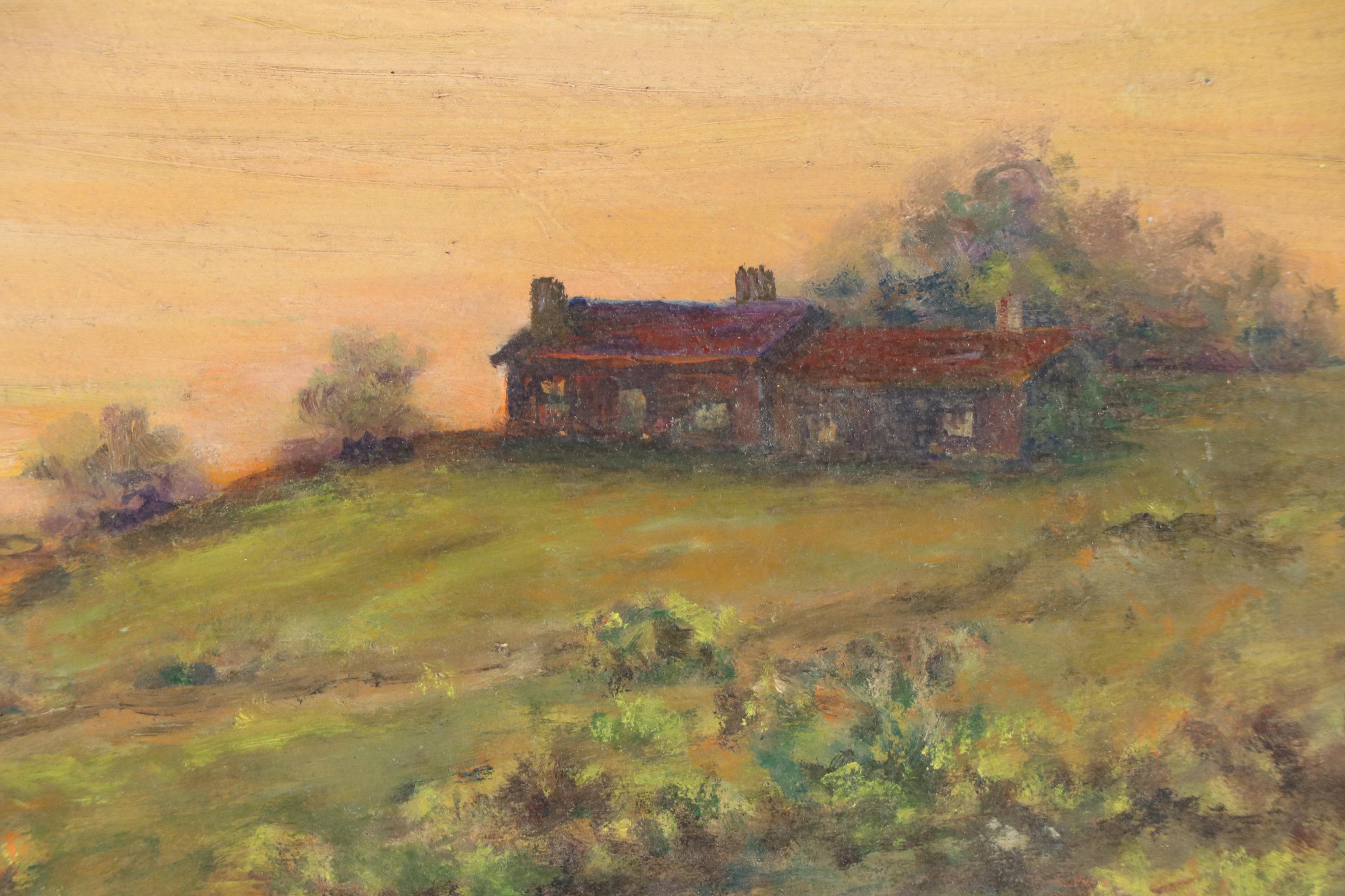 R.F White Farmhouse Landscape Oil Painting, 1983