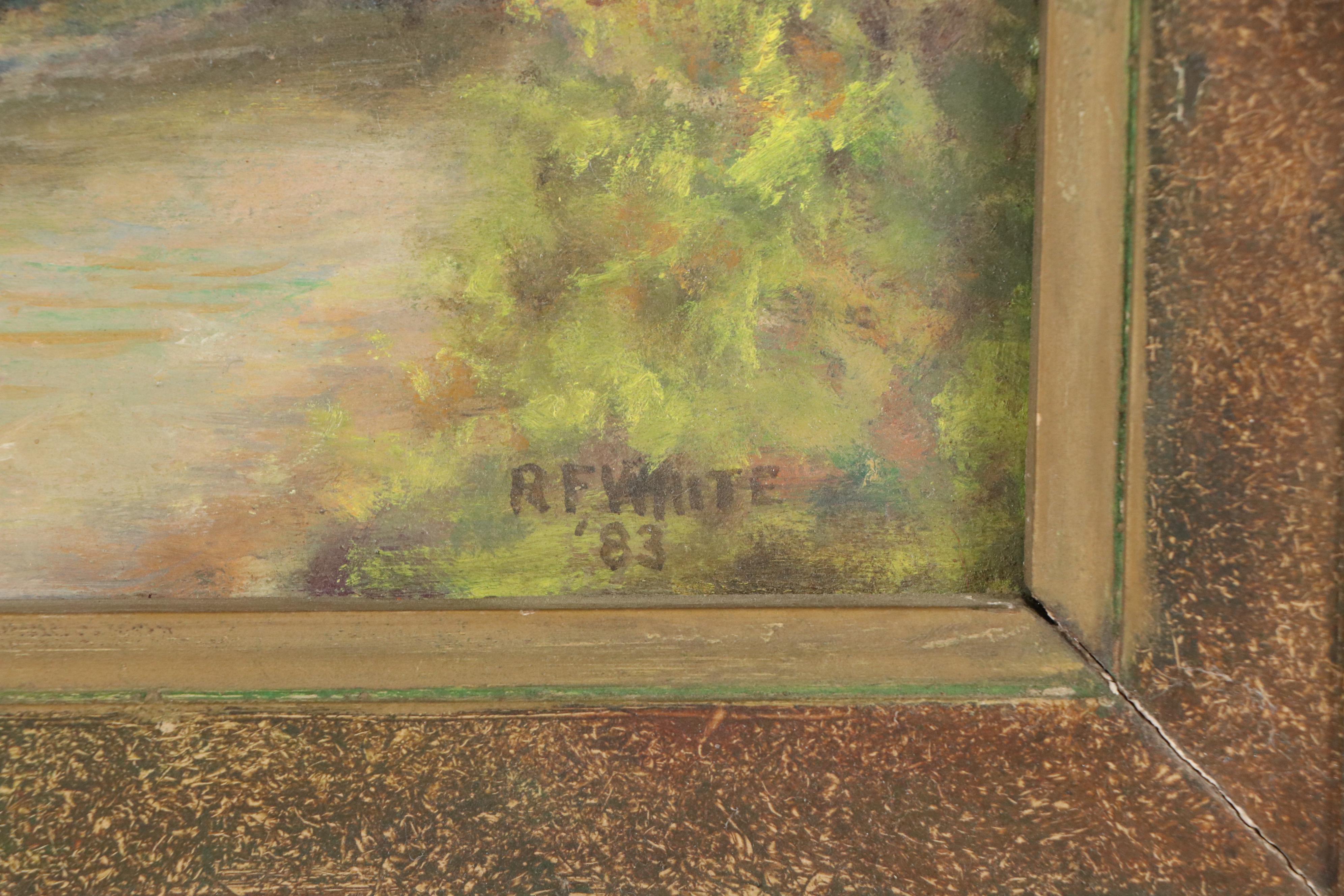 R.F White Farmhouse Landscape Oil Painting, 1983