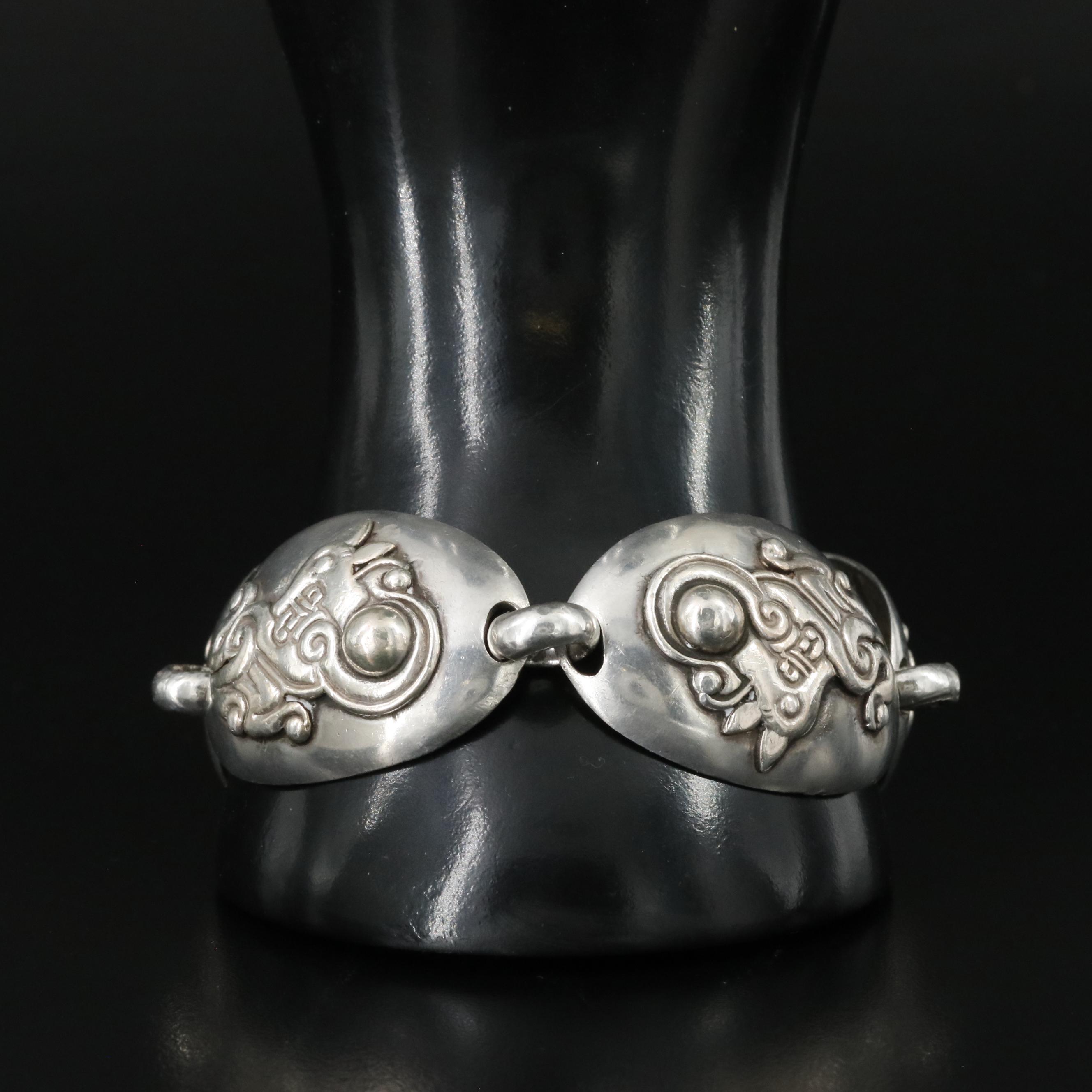 1940s William Spratling 950 Silver Stylized Leopard Link Bracelet