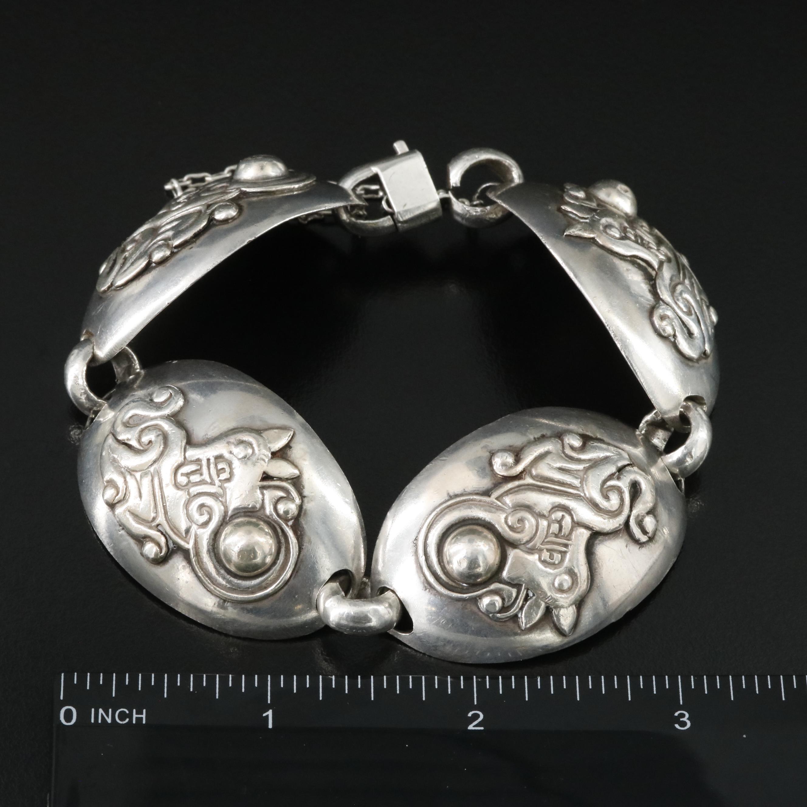 1940s William Spratling 950 Silver Stylized Leopard Link Bracelet