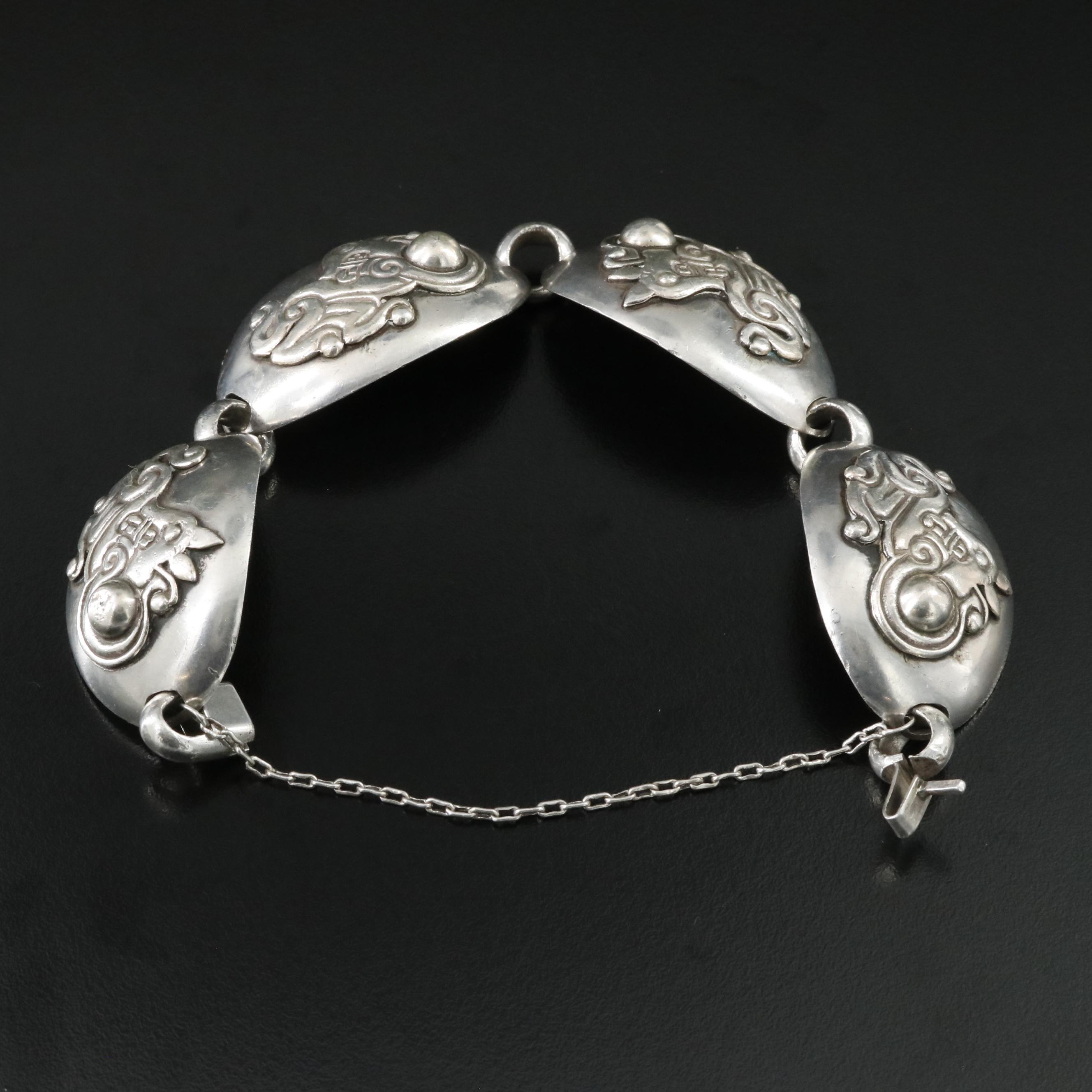 1940s William Spratling 950 Silver Stylized Leopard Link Bracelet