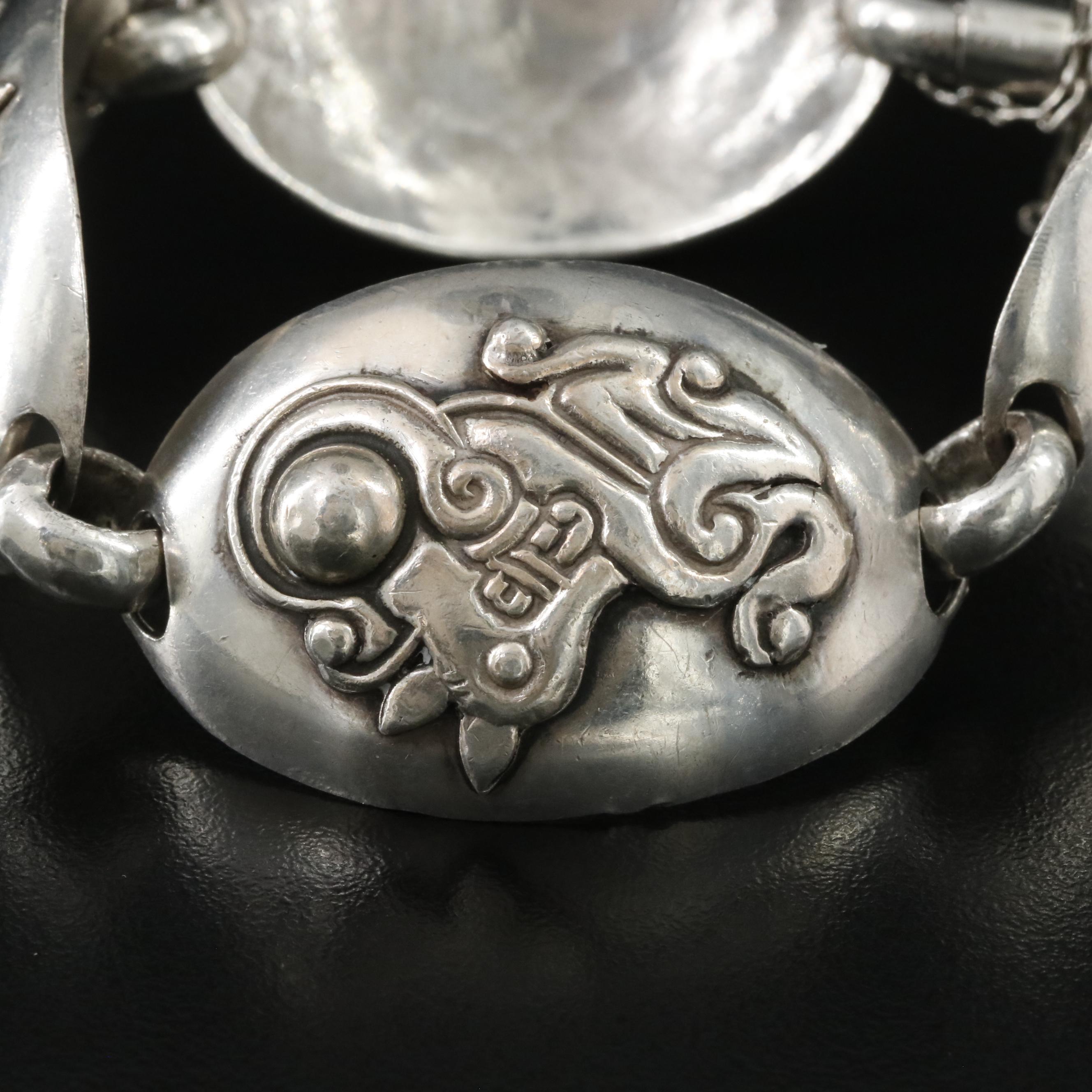 1940s William Spratling 950 Silver Stylized Leopard Link Bracelet