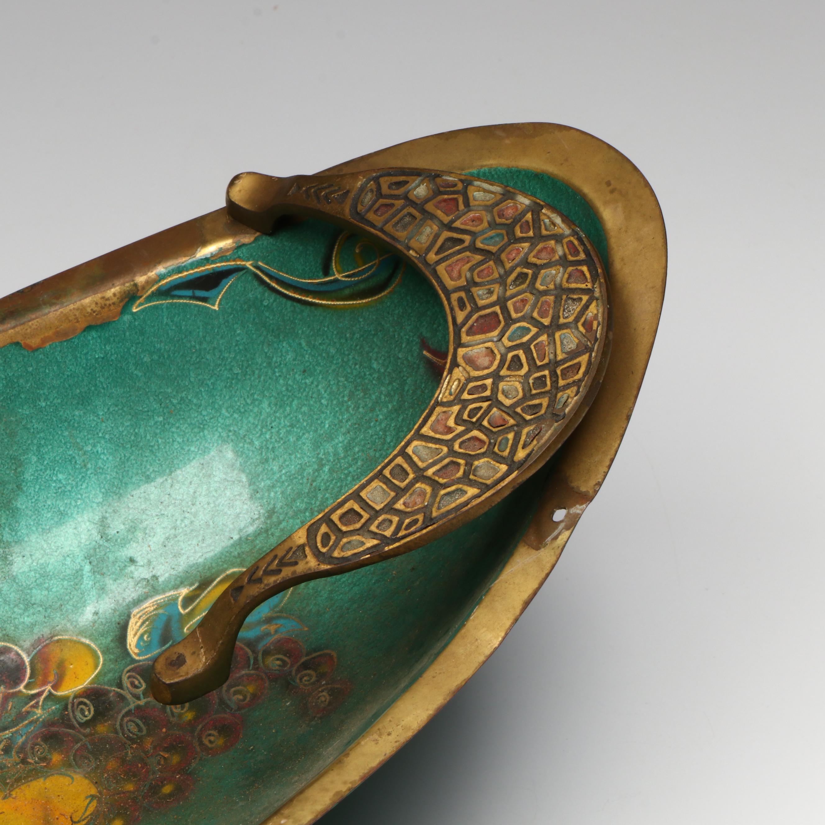 Colonial Tavern Scene Brass Wall Plaque with Israeli Metal Fruit Bowl