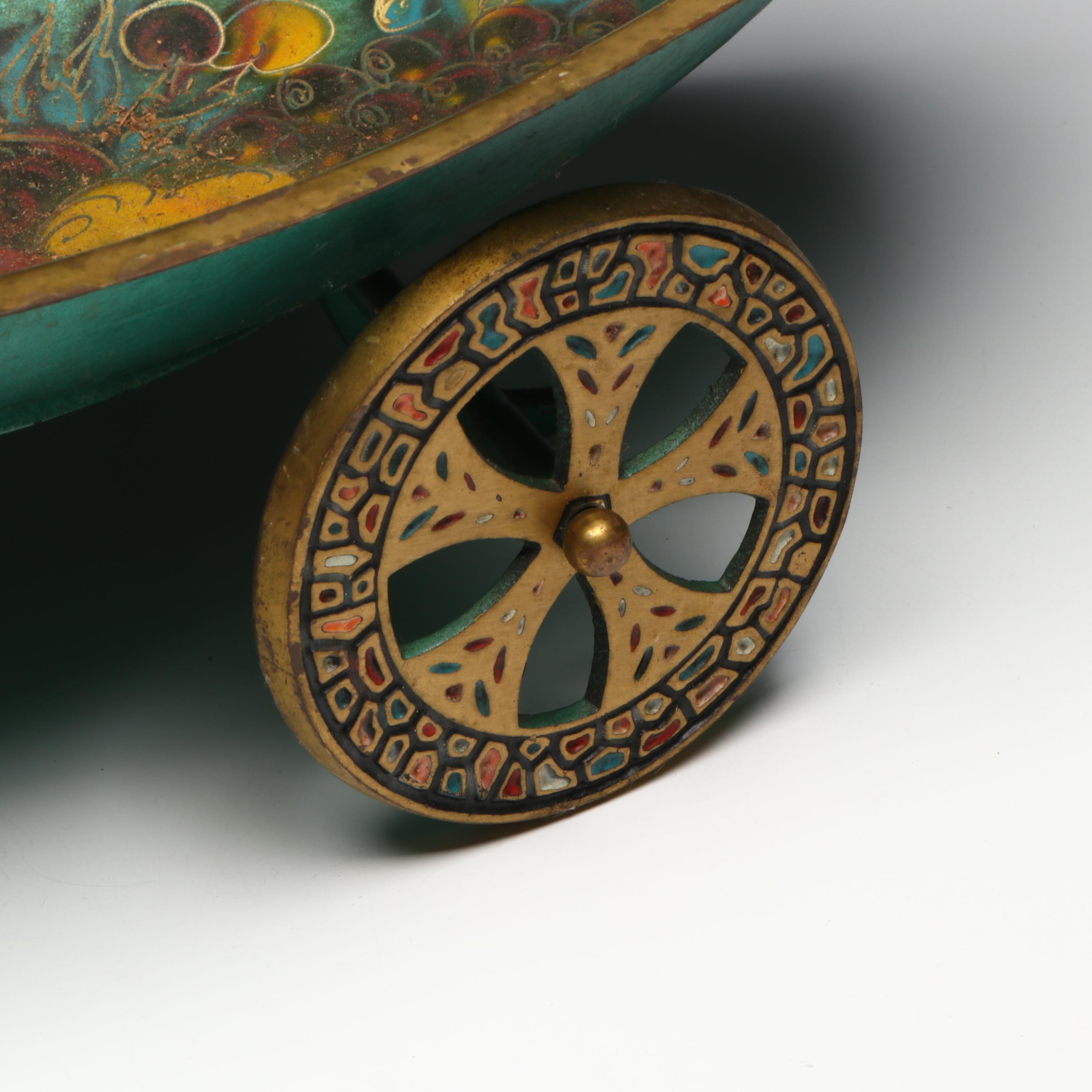 Colonial Tavern Scene Brass Wall Plaque with Israeli Metal Fruit Bowl