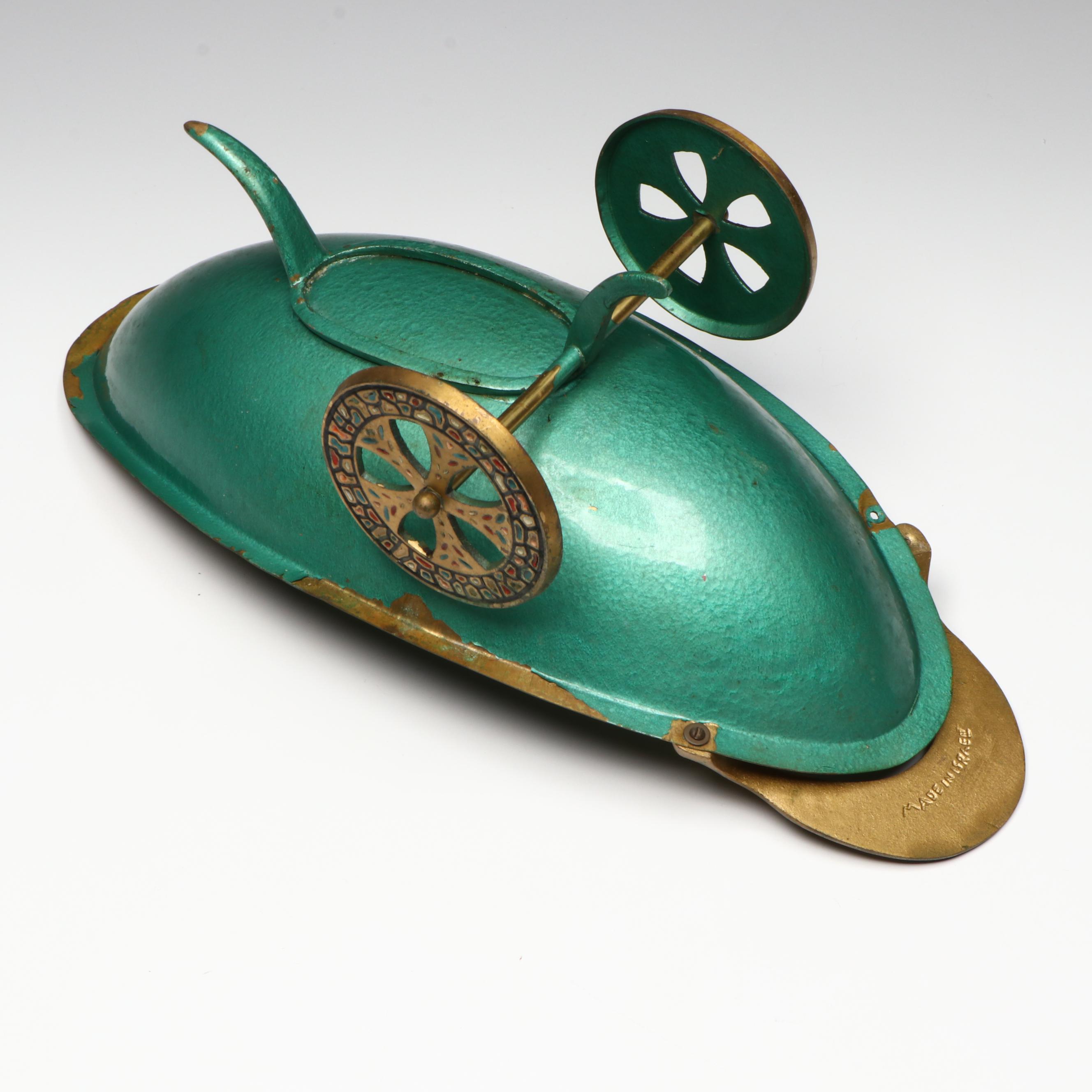 Colonial Tavern Scene Brass Wall Plaque with Israeli Metal Fruit Bowl