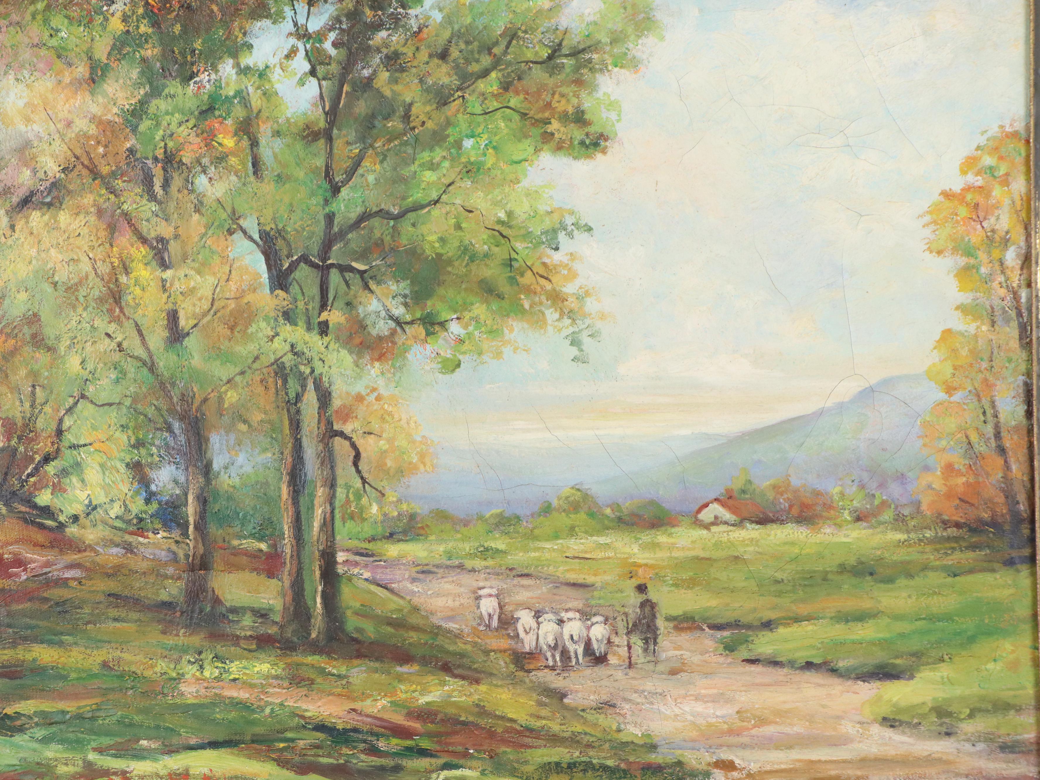 Sister Matilda Buccolic Landscape Oil Painting, 20th Century