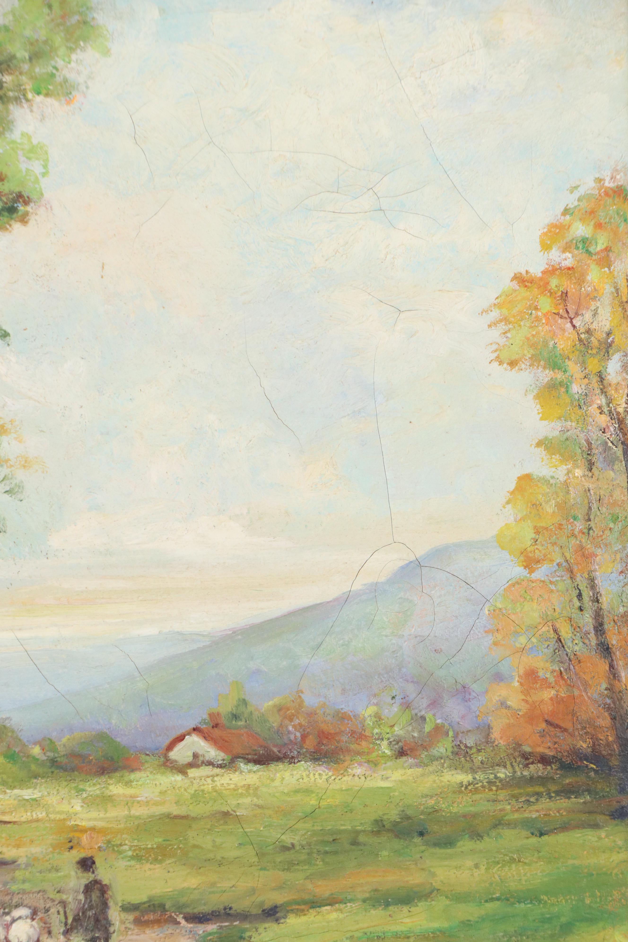 Sister Matilda Buccolic Landscape Oil Painting, 20th Century