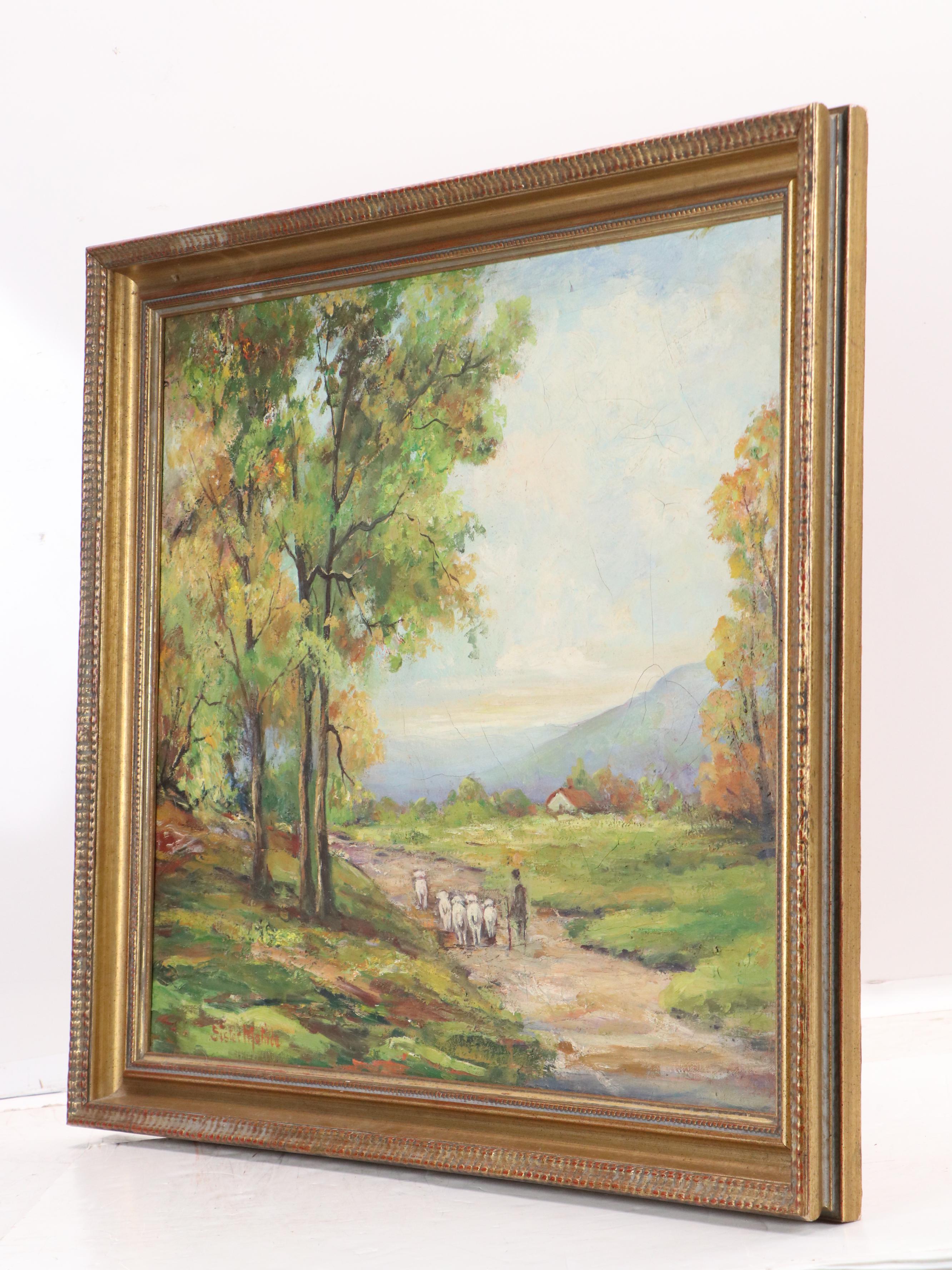 Sister Matilda Buccolic Landscape Oil Painting, 20th Century