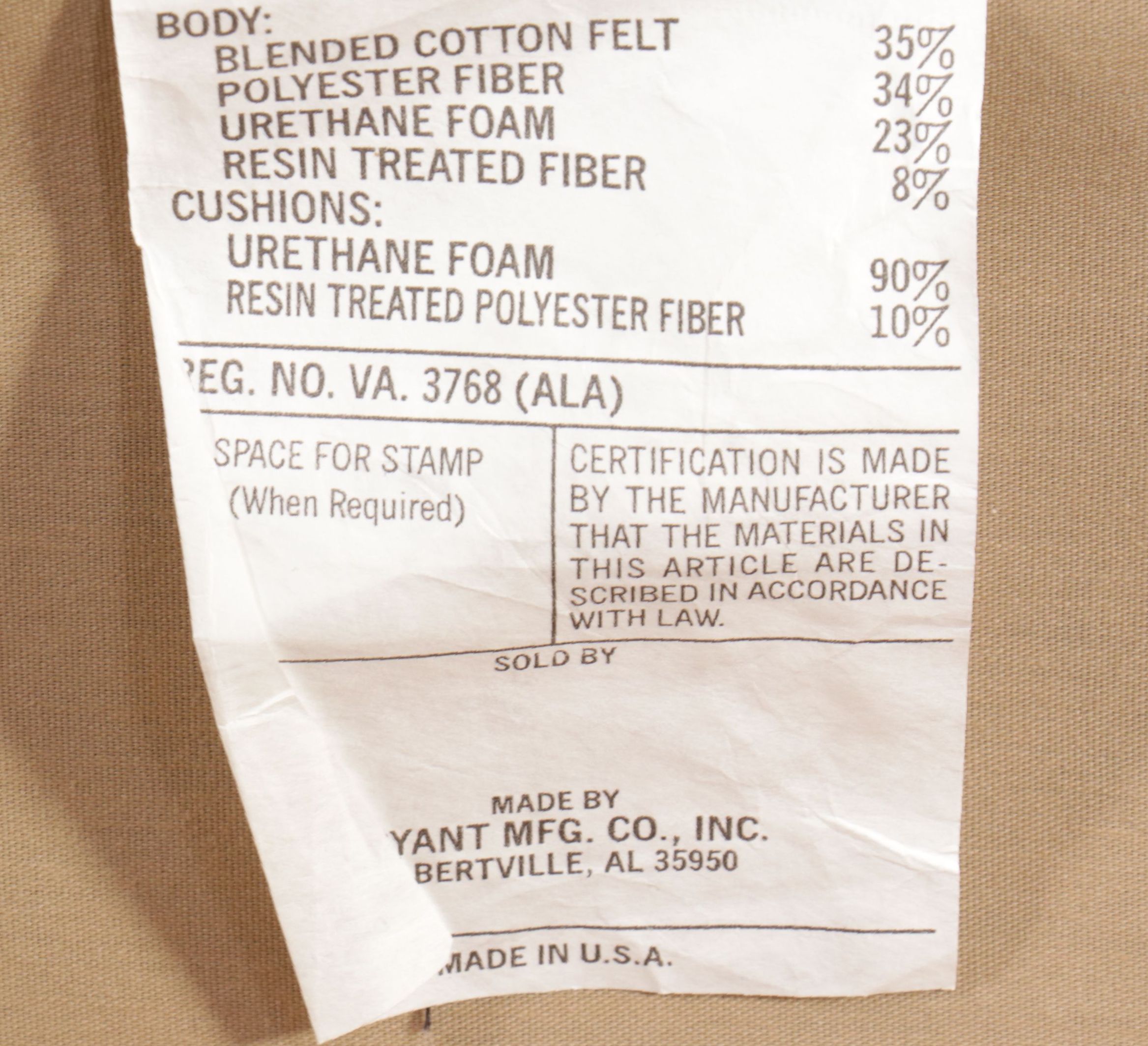 Bryant Mfg. Co. Plaid Upholstered Loveseat