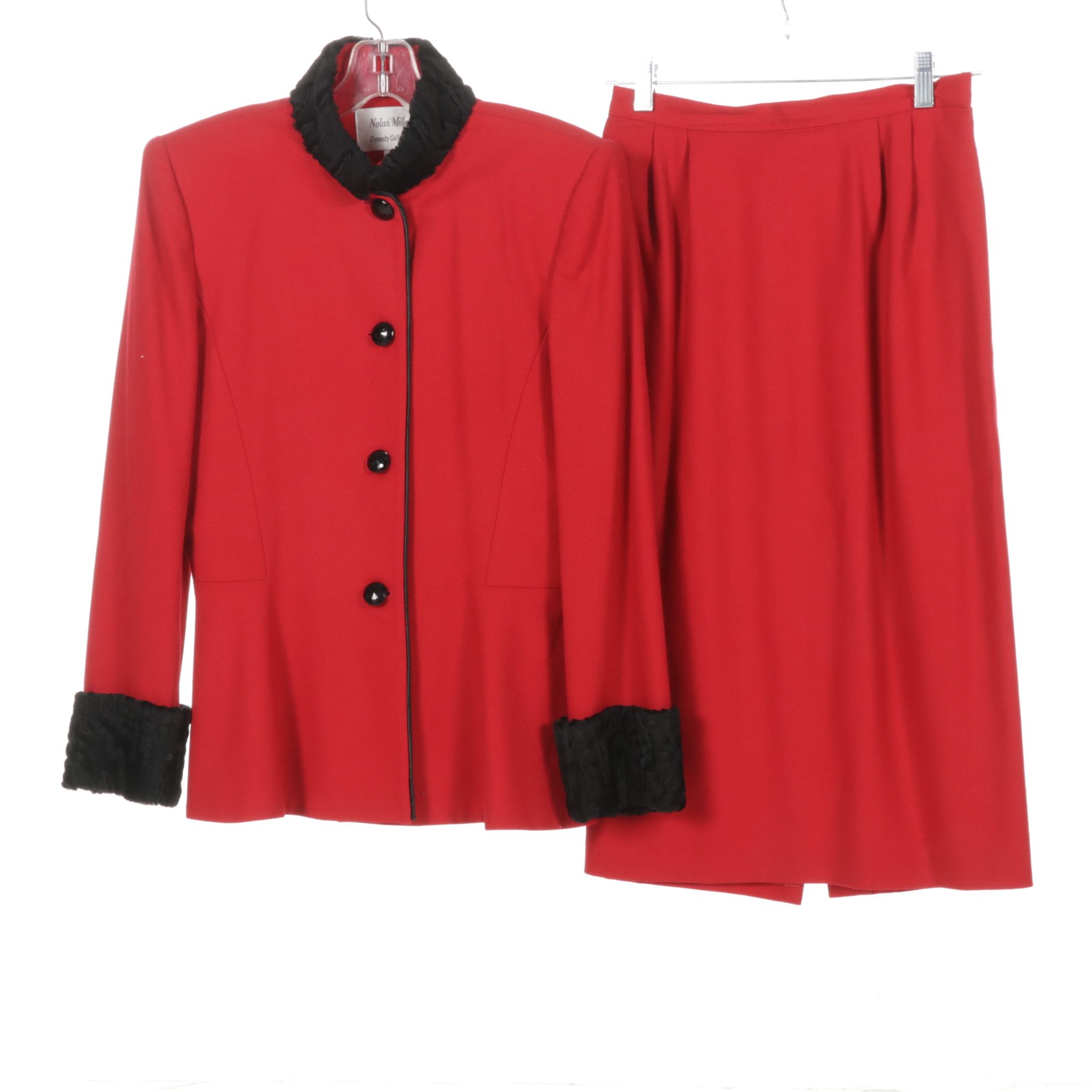 Persian Curly Lamb Trimmed Wool Skirt Suit with Plaid Wool Skirt and More