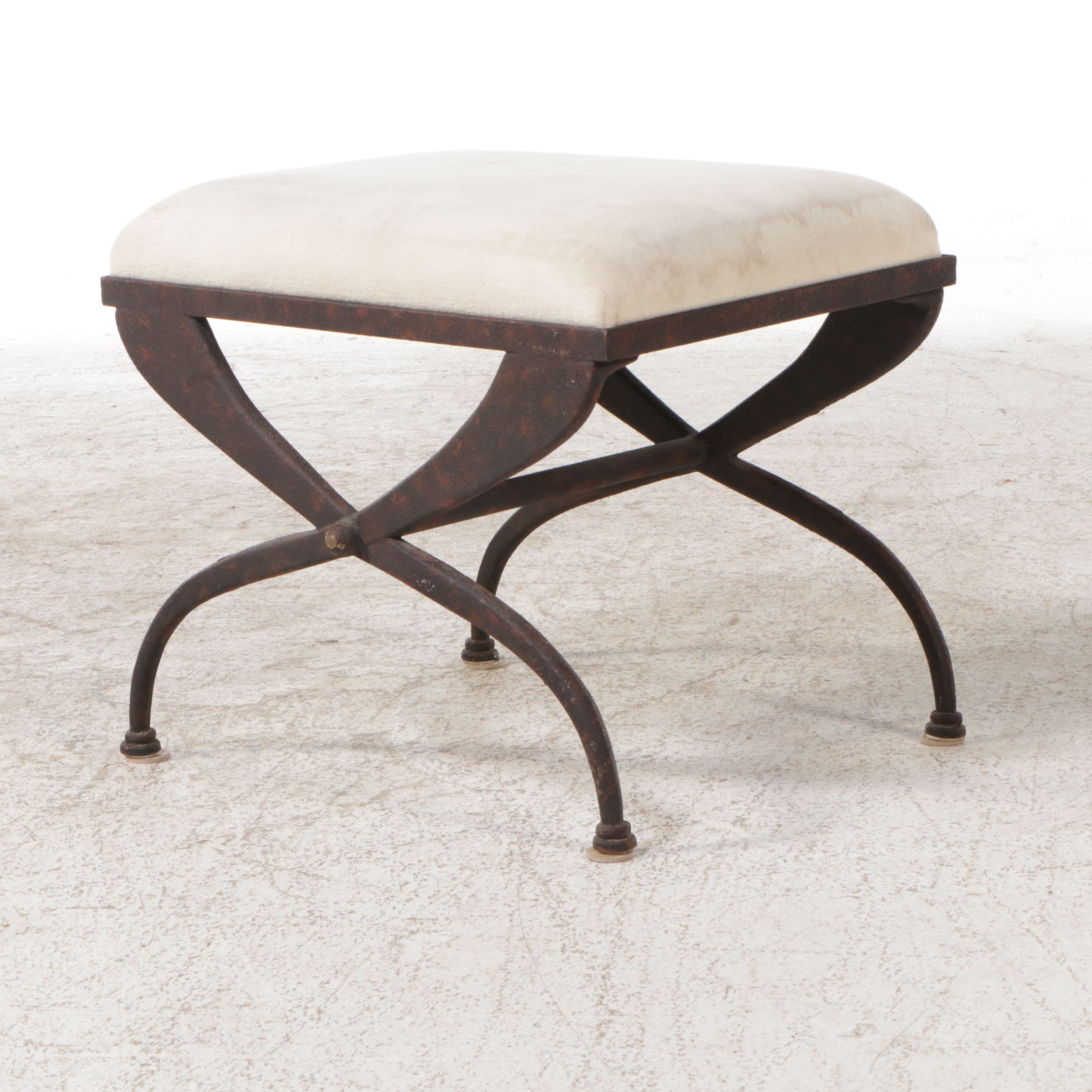 Directoire Style Metal Stool with Upholstered Seat