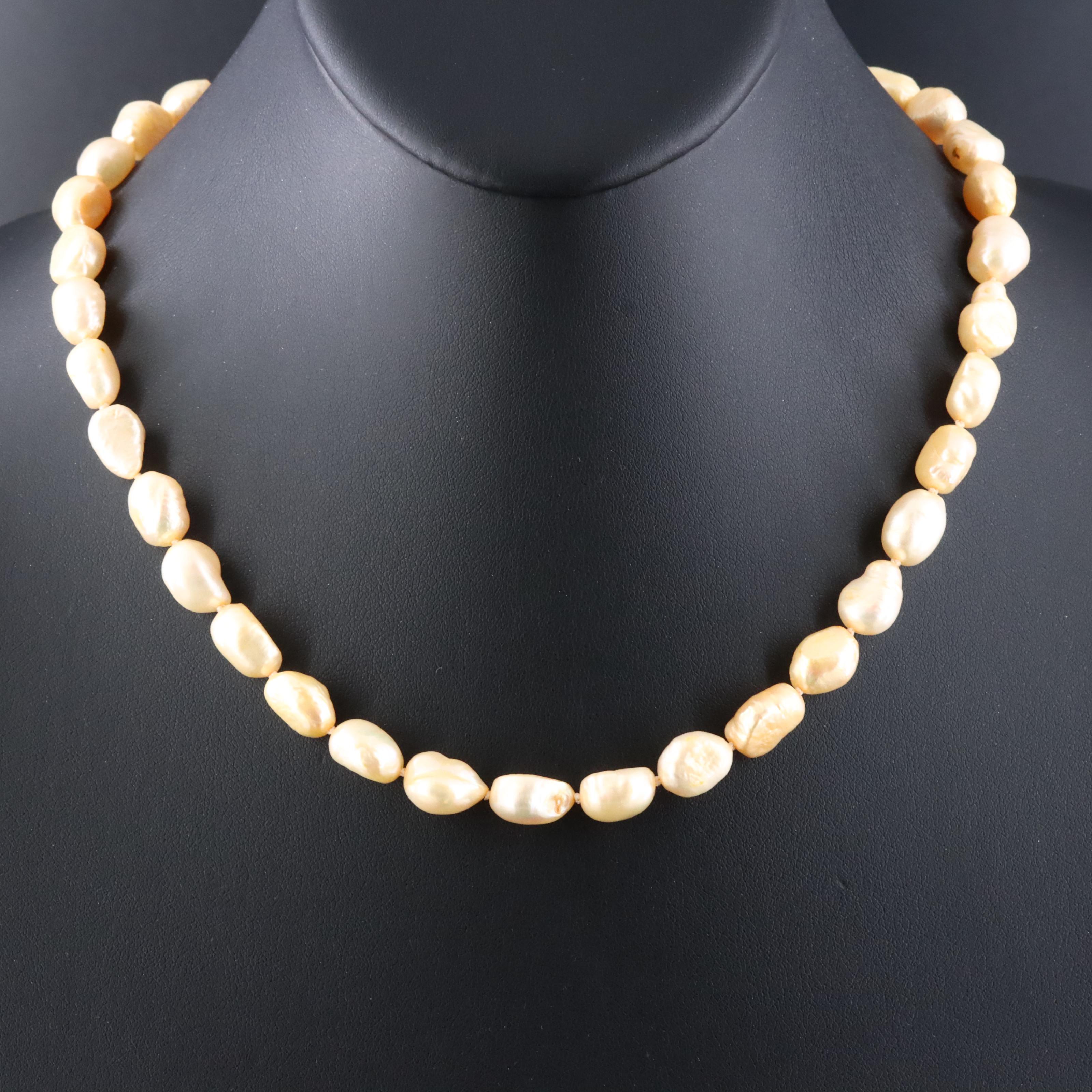 8.50 - 11.25 MM Baroque Pearl Necklace with 14K Clasp