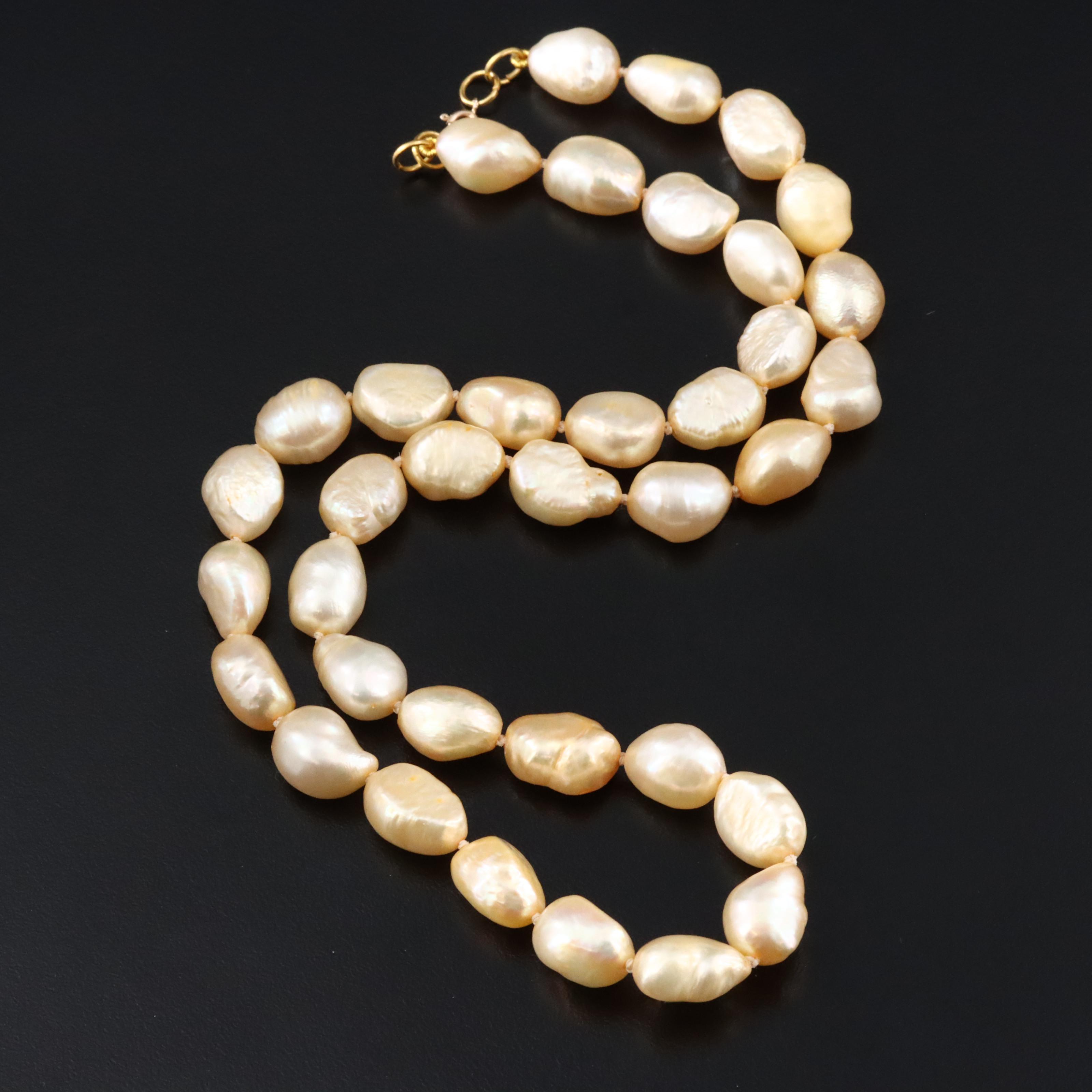 8.50 - 11.25 MM Baroque Pearl Necklace with 14K Clasp