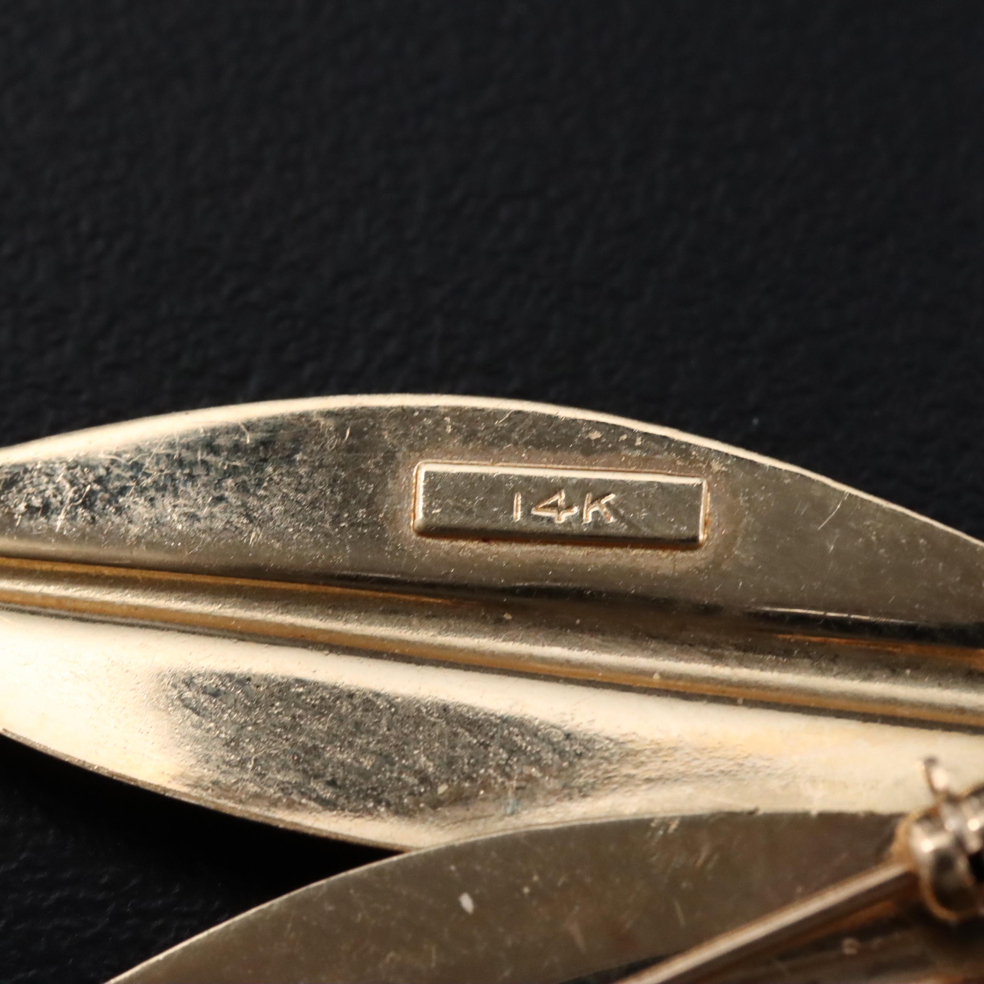 14K Leaves with Pearl Brooch