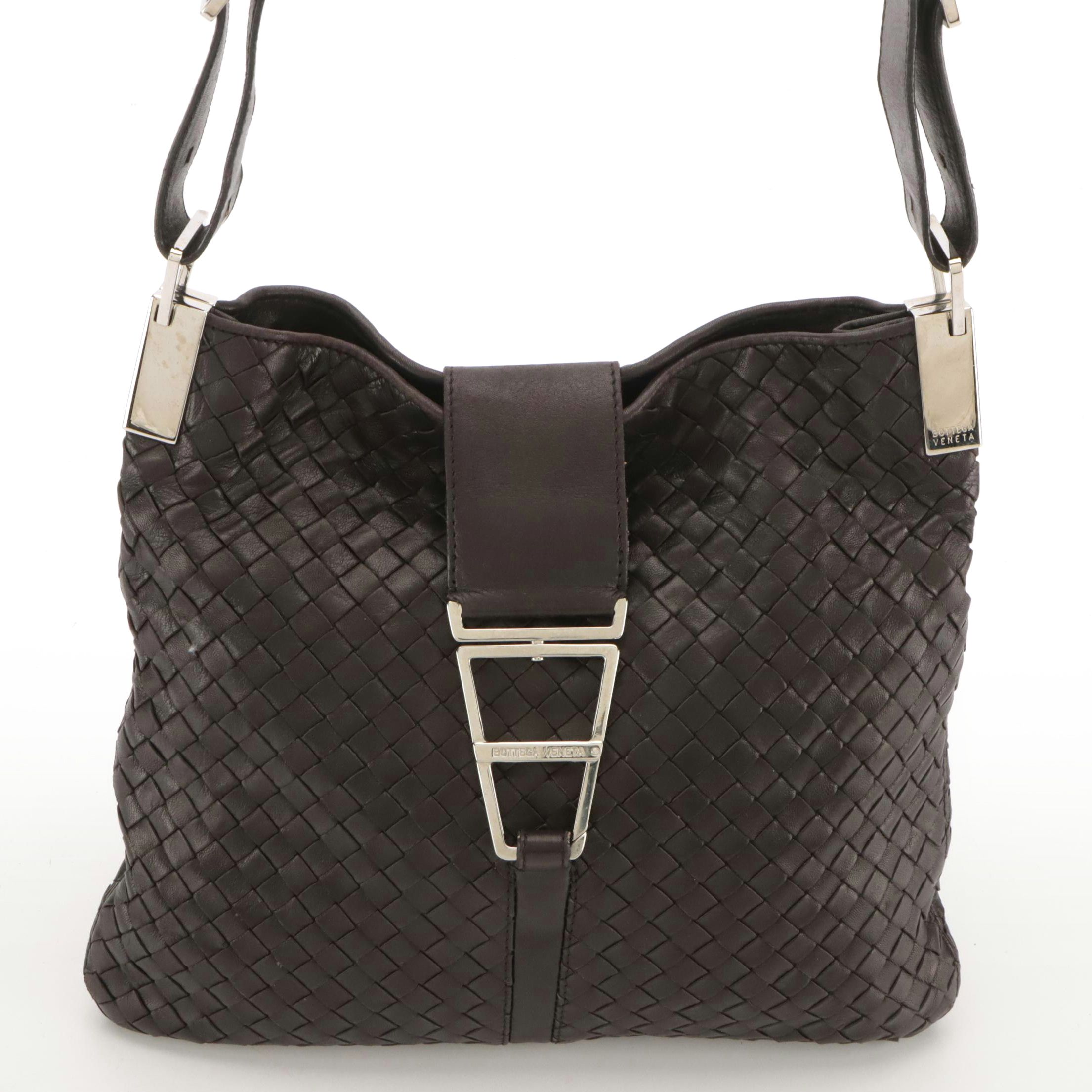 Bottega Veneta Vintage Hook-Front Messenger Bag in Intrecciato Leather