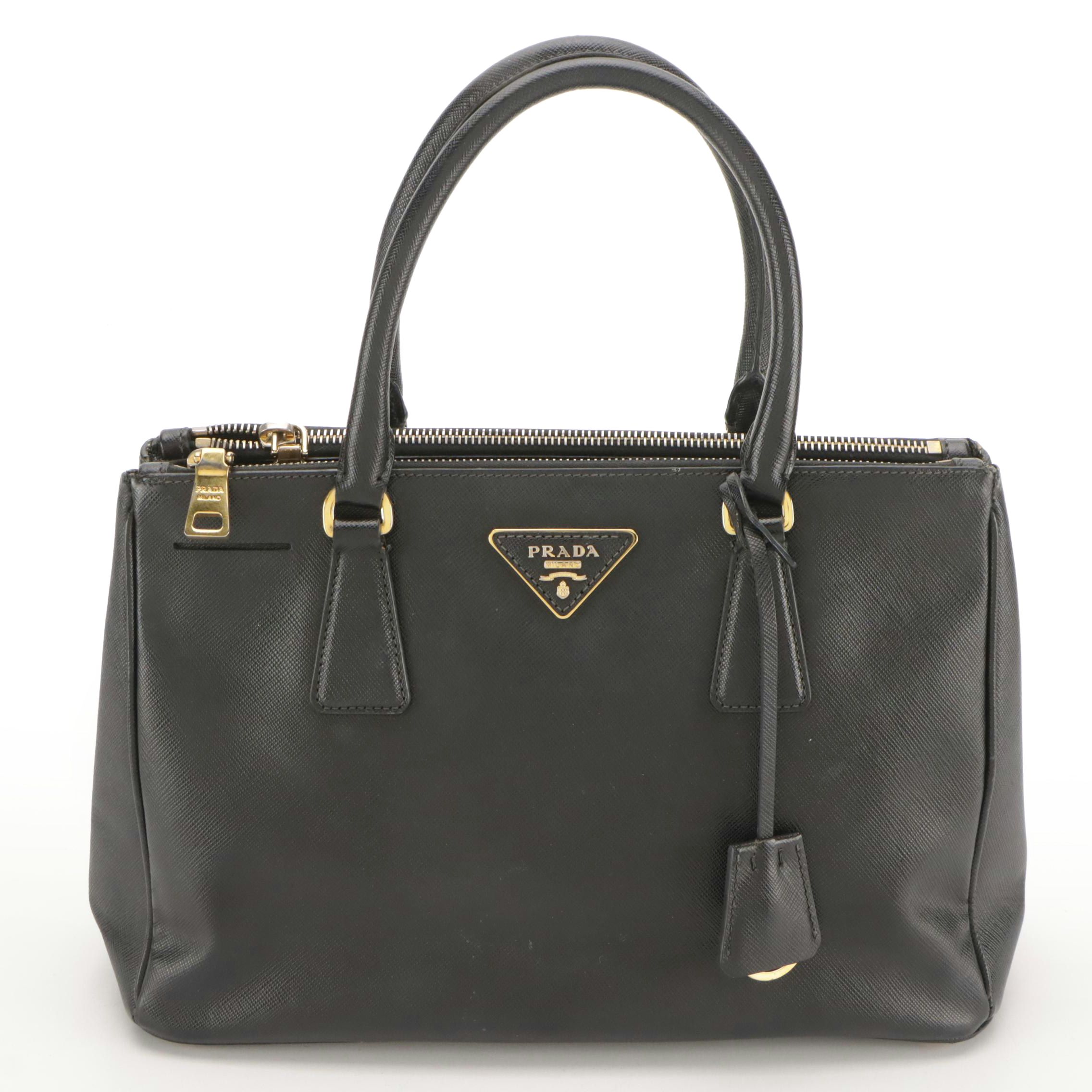 Prada Medium Galleria Double Zip Two-Way Bag in Black Saffiano Leather
