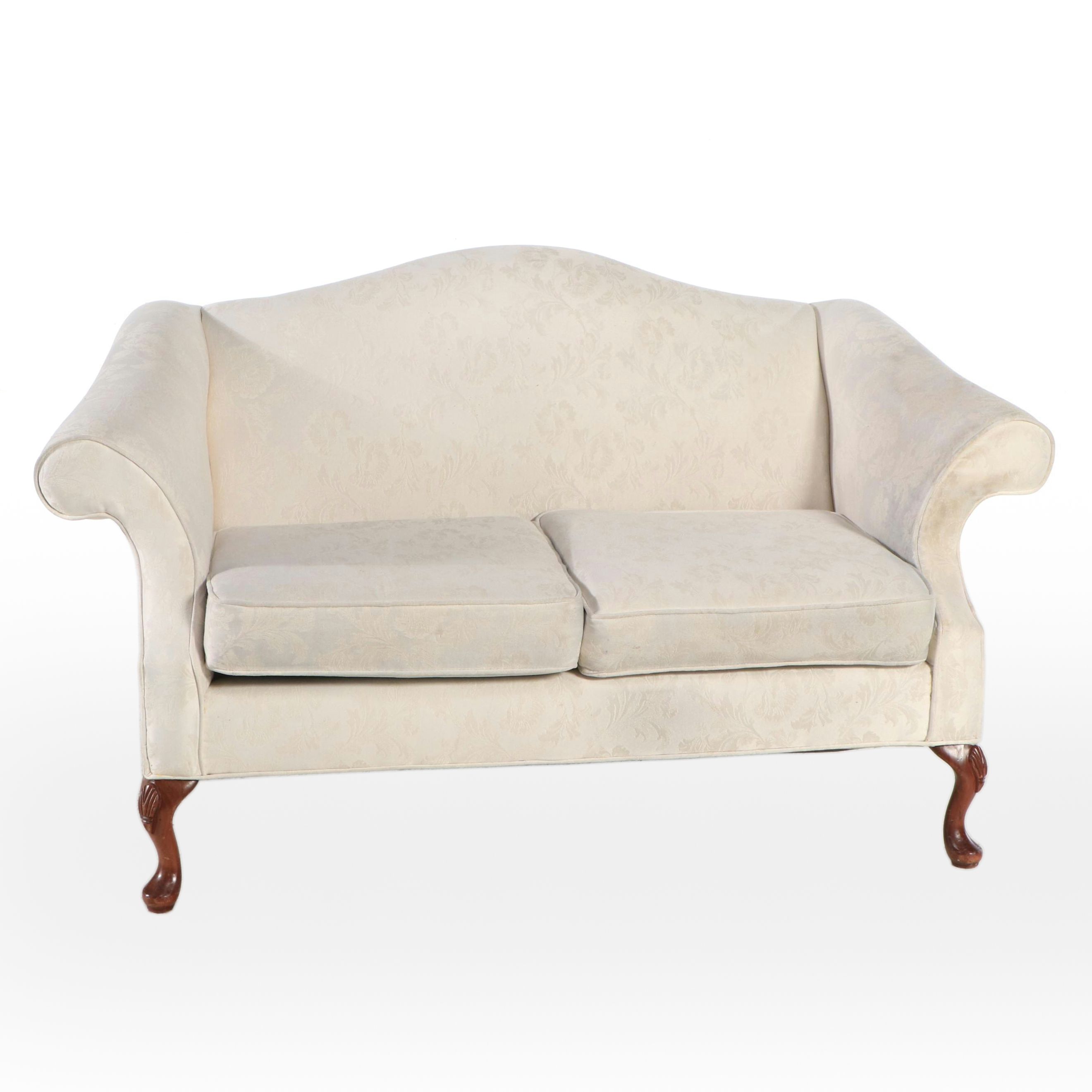White Damask Upholstered Loveseat