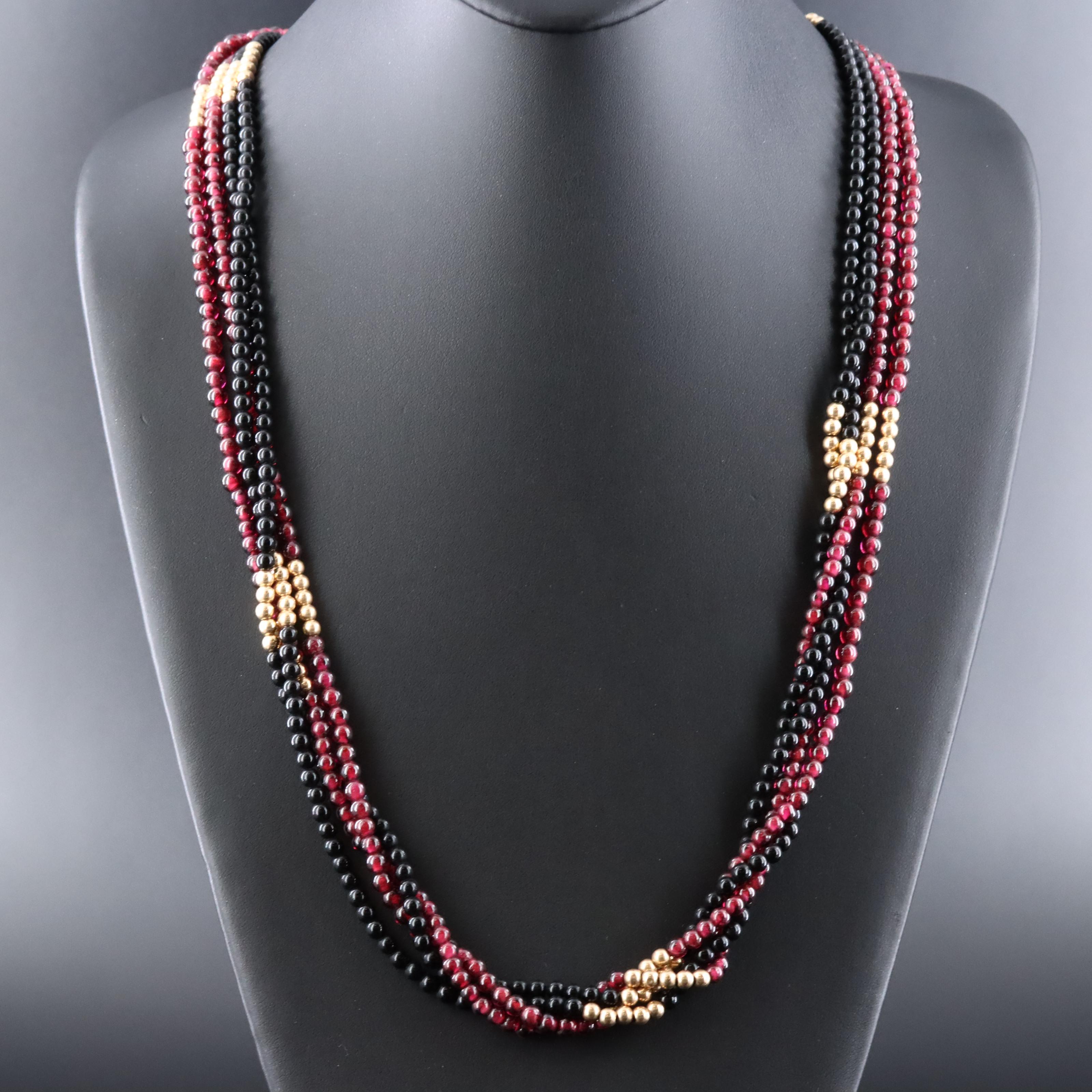 14K Garnet and Obsidian Torsade Necklace