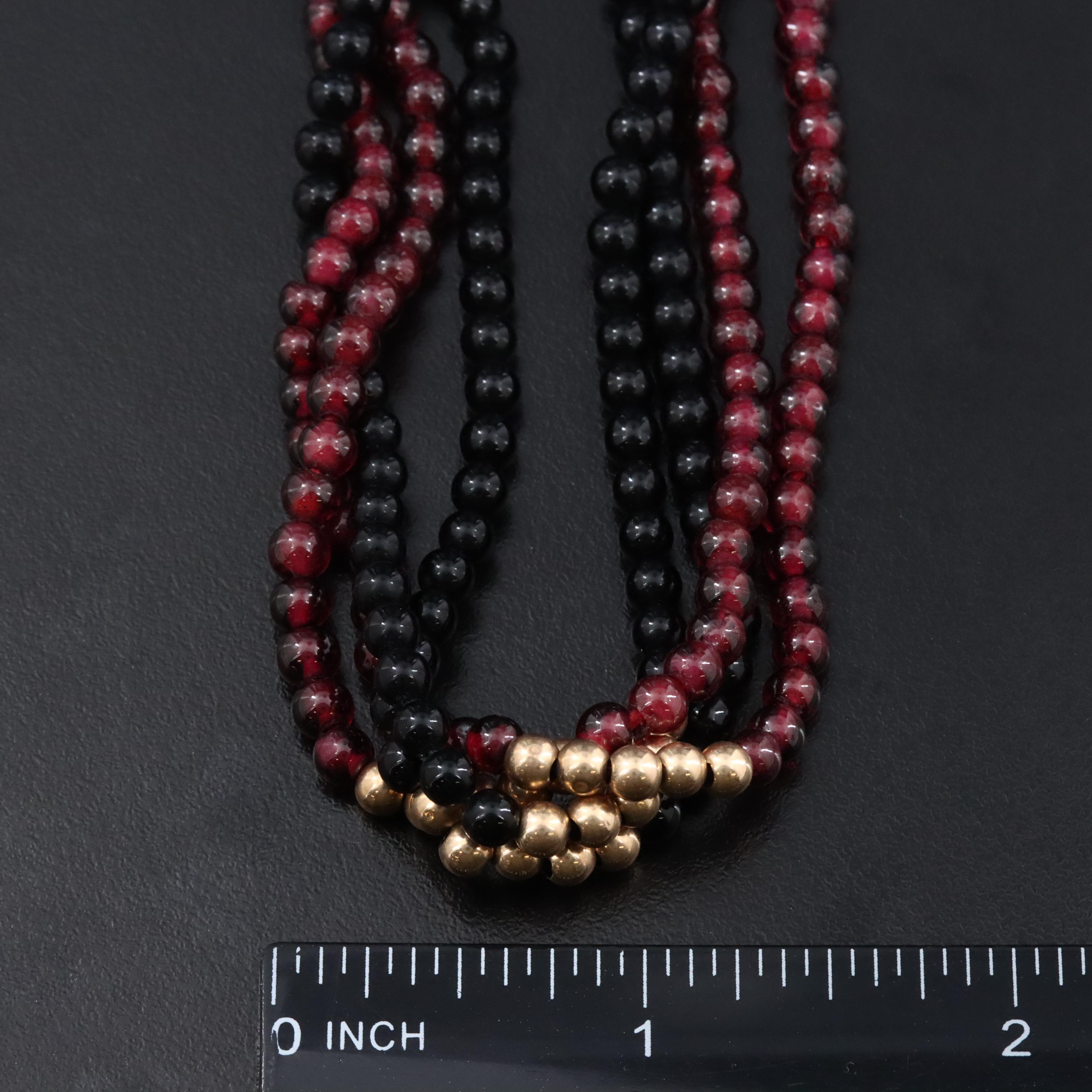 14K Garnet and Obsidian Torsade Necklace