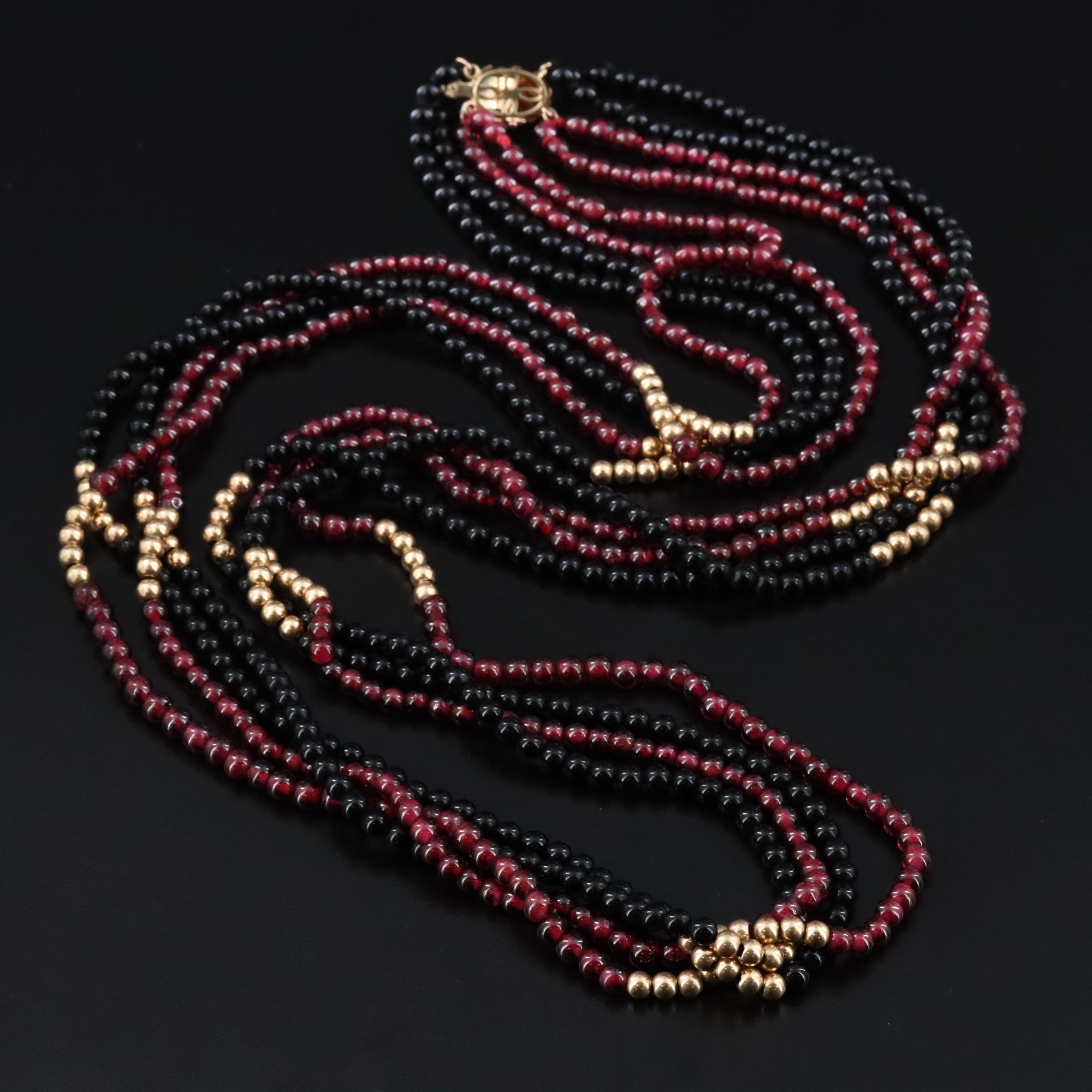 14K Garnet and Obsidian Torsade Necklace