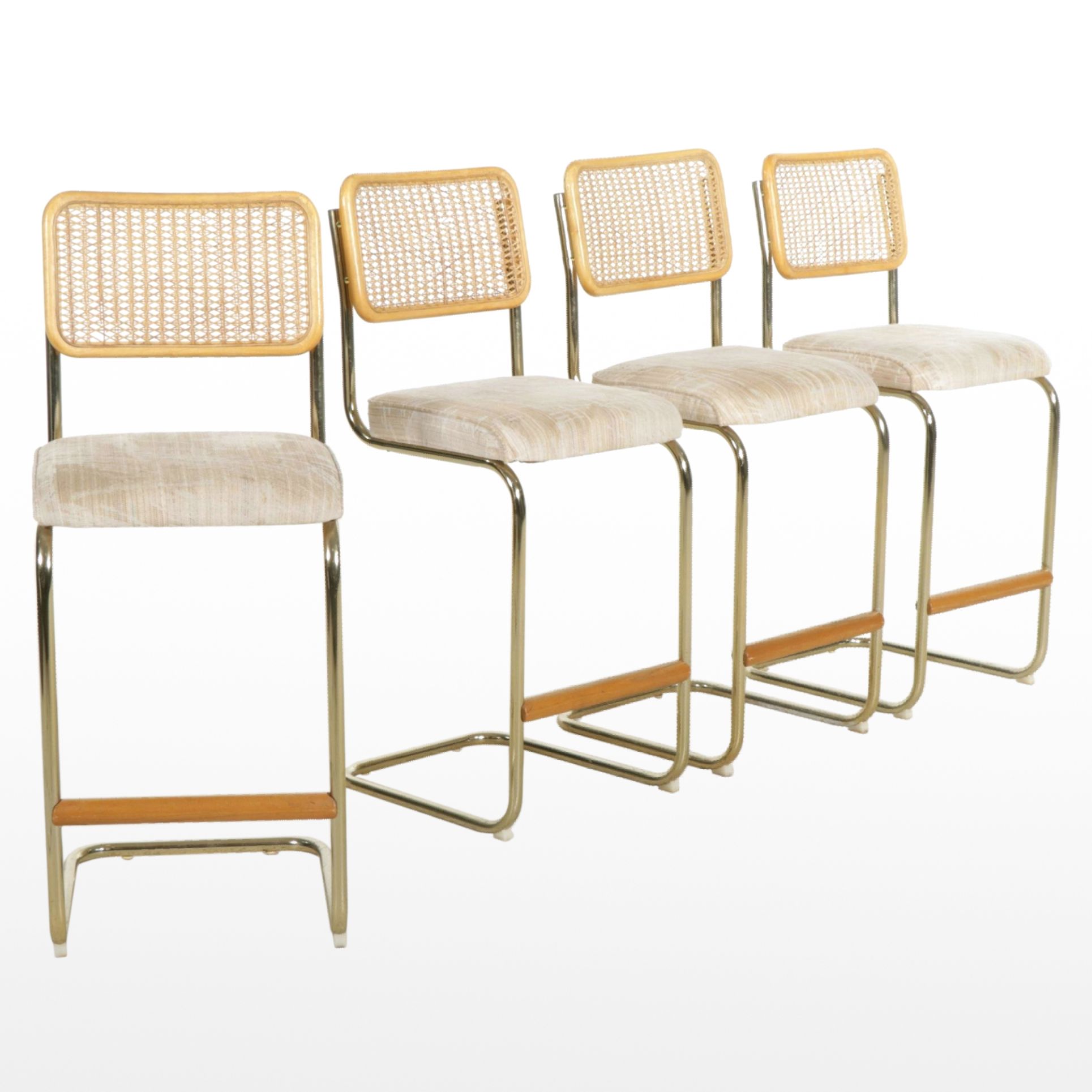 Four Daystrom Furniture Barstools with Woven Cane Backs