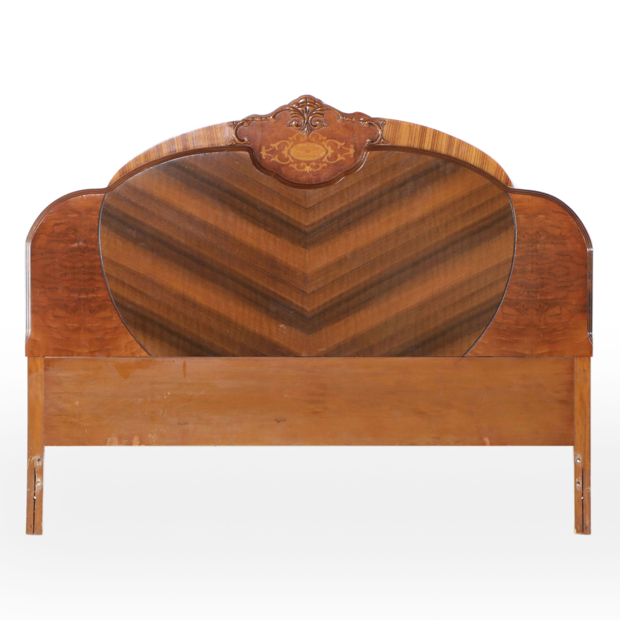 French Art Deco Style Waterfall Veneer and Mixed Wood Headboard, Early 20th C.