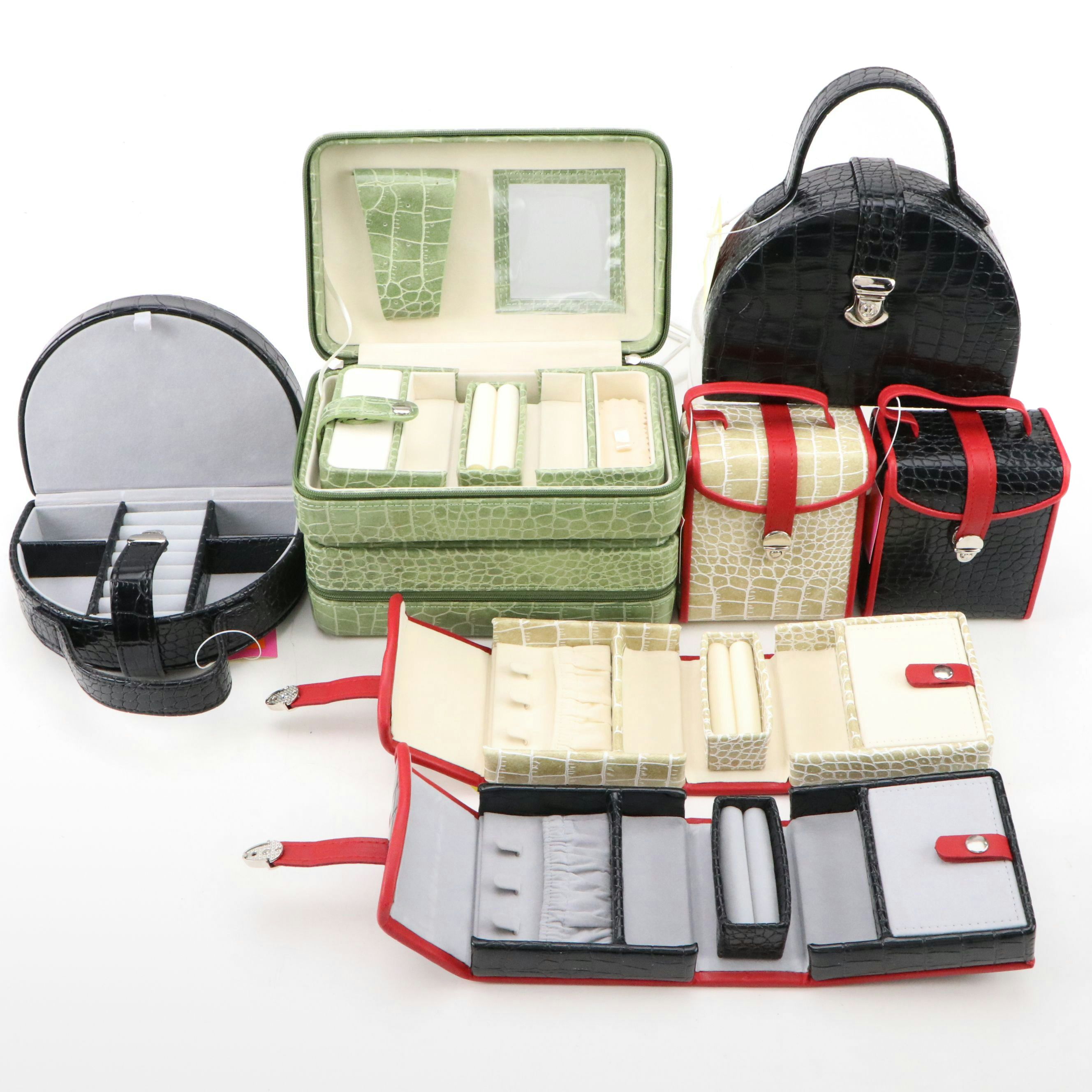 Alten International Faux Embossed Croc Travel Jewelry Boxes