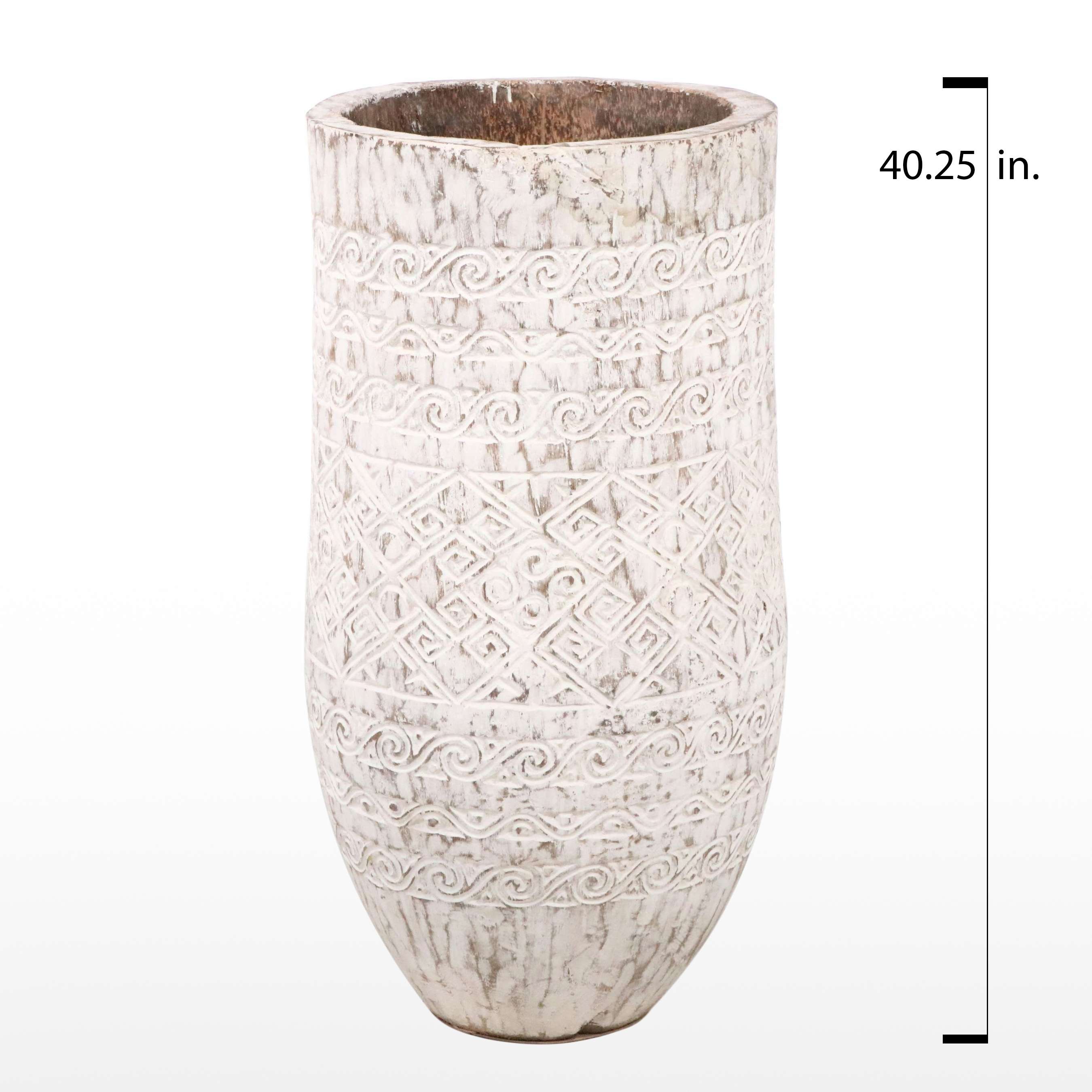 Hand-Carved Distressed White Palm Floor Vase