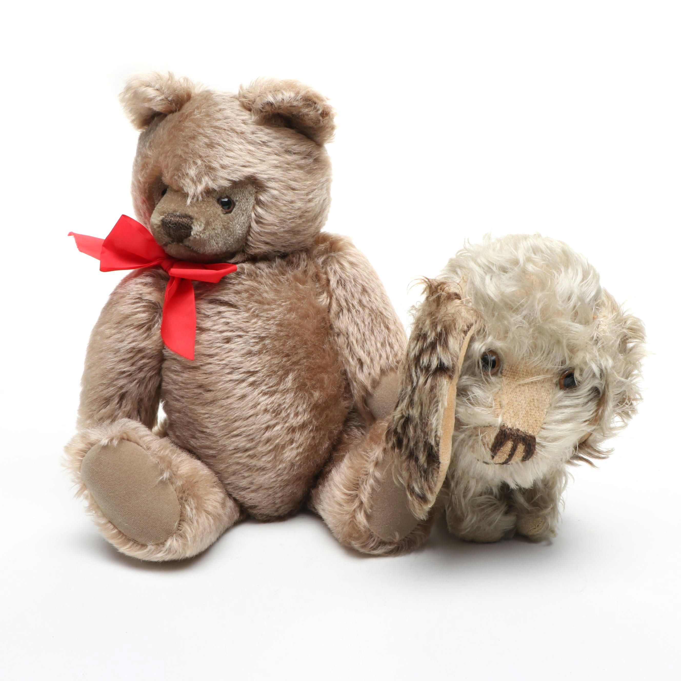 Vintage Steiff Teddy Bear and Other Mohair Dog