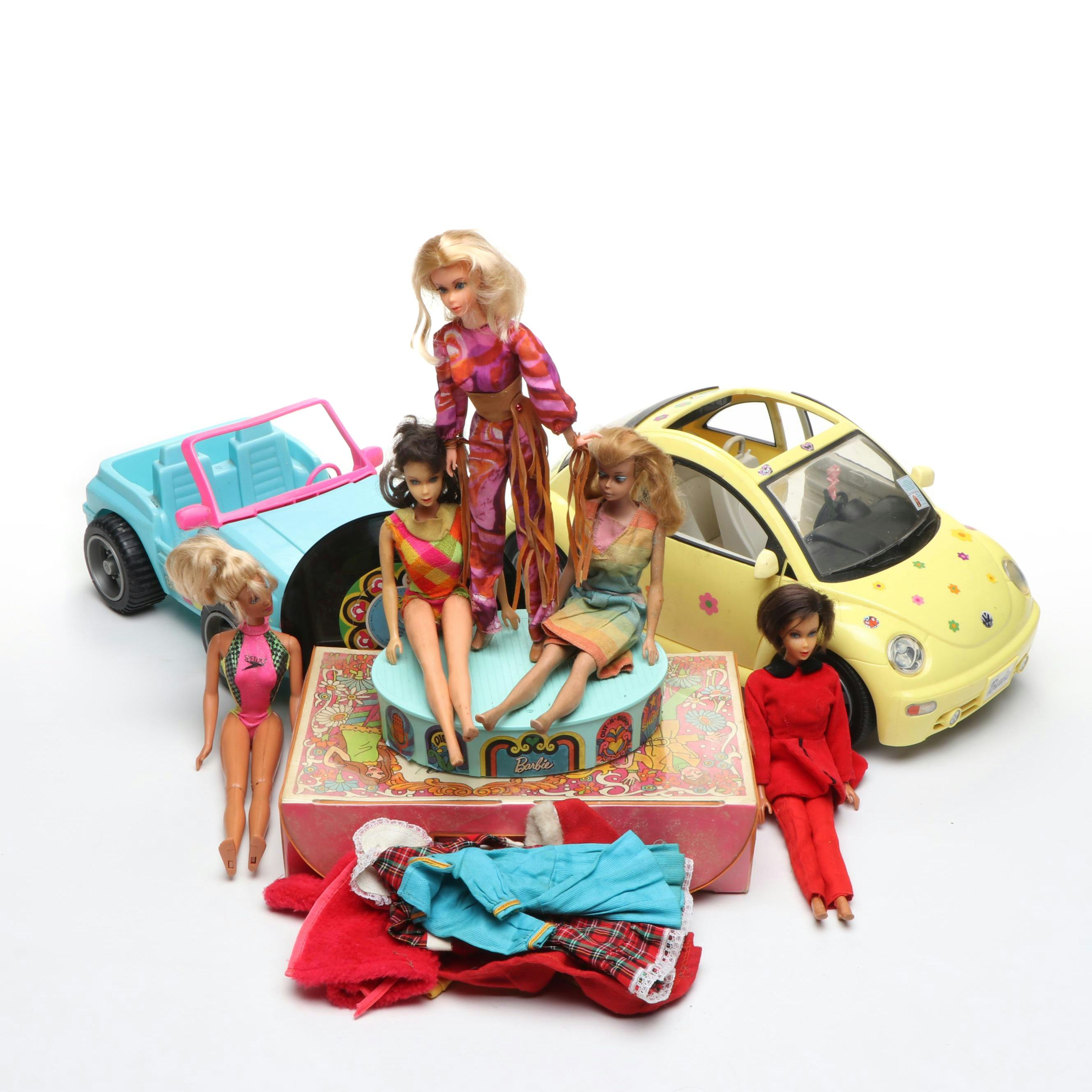 Barbie Yellow VW Bug and Beach Car with Mod Barbie and More Dolls