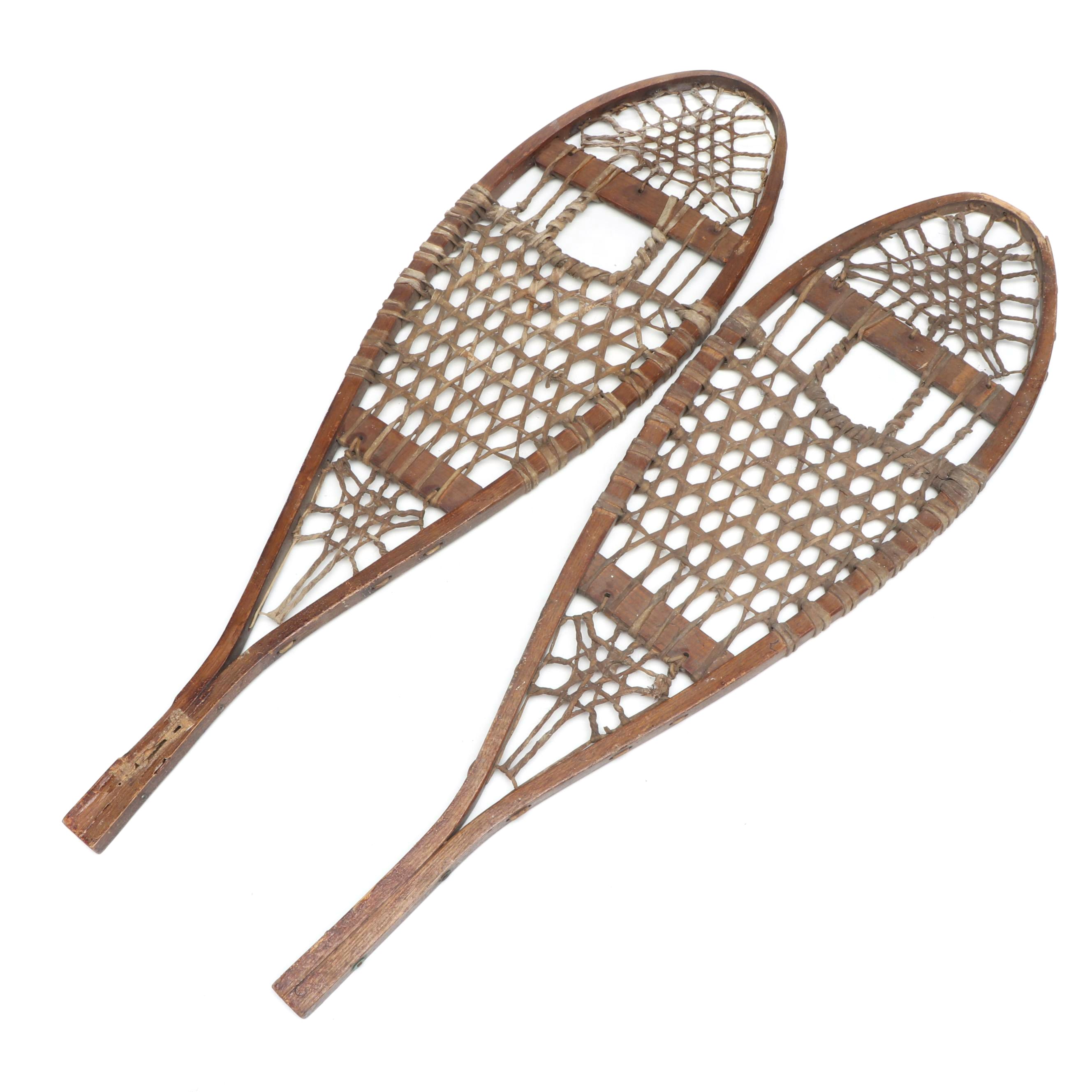 Pair of Oak, Wood and Rawhide Snowshoes, Antique